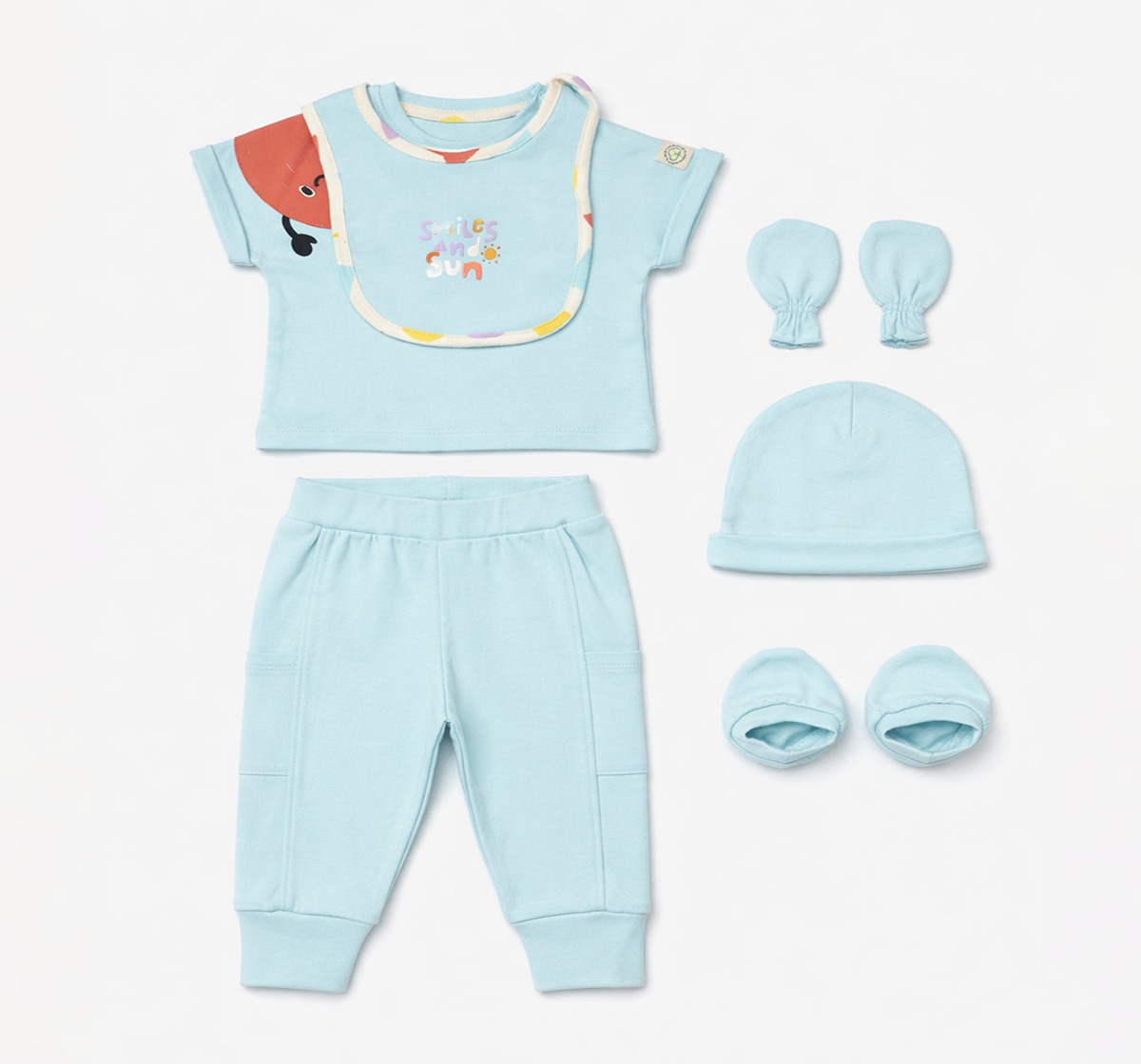 Unisex Baby Organic Cotton Clothing and Accessories Gift Set (6-Piece) – Sky Blue