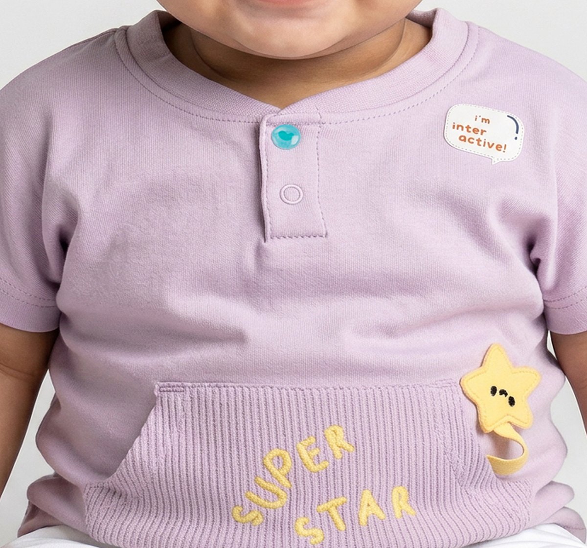 Infant Unisex Lilac "Super Star" Henley T-Shirt with Textured Pocket