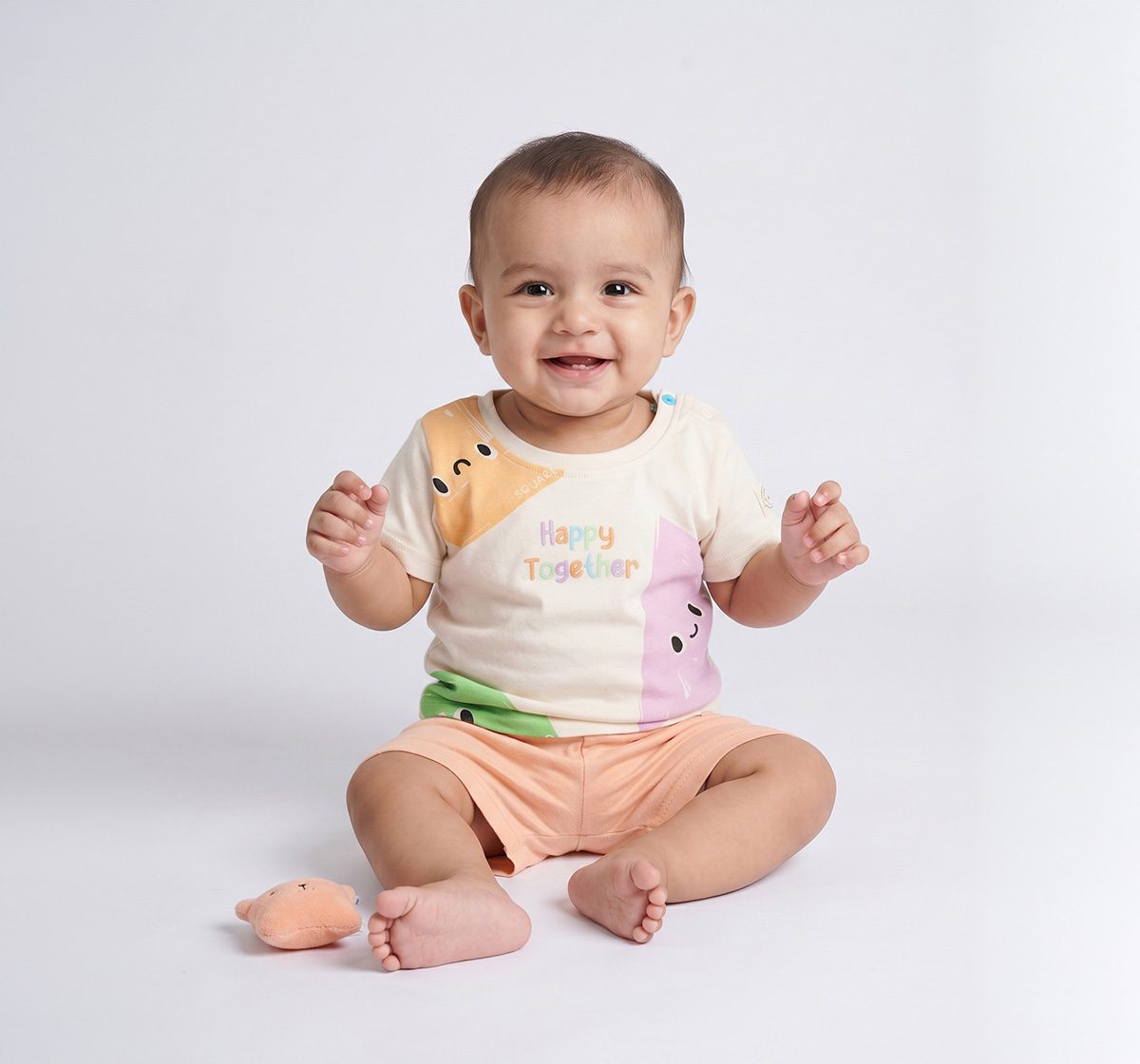 Infant Unisex Cream "Happy Together" Shape Character T-Shirt