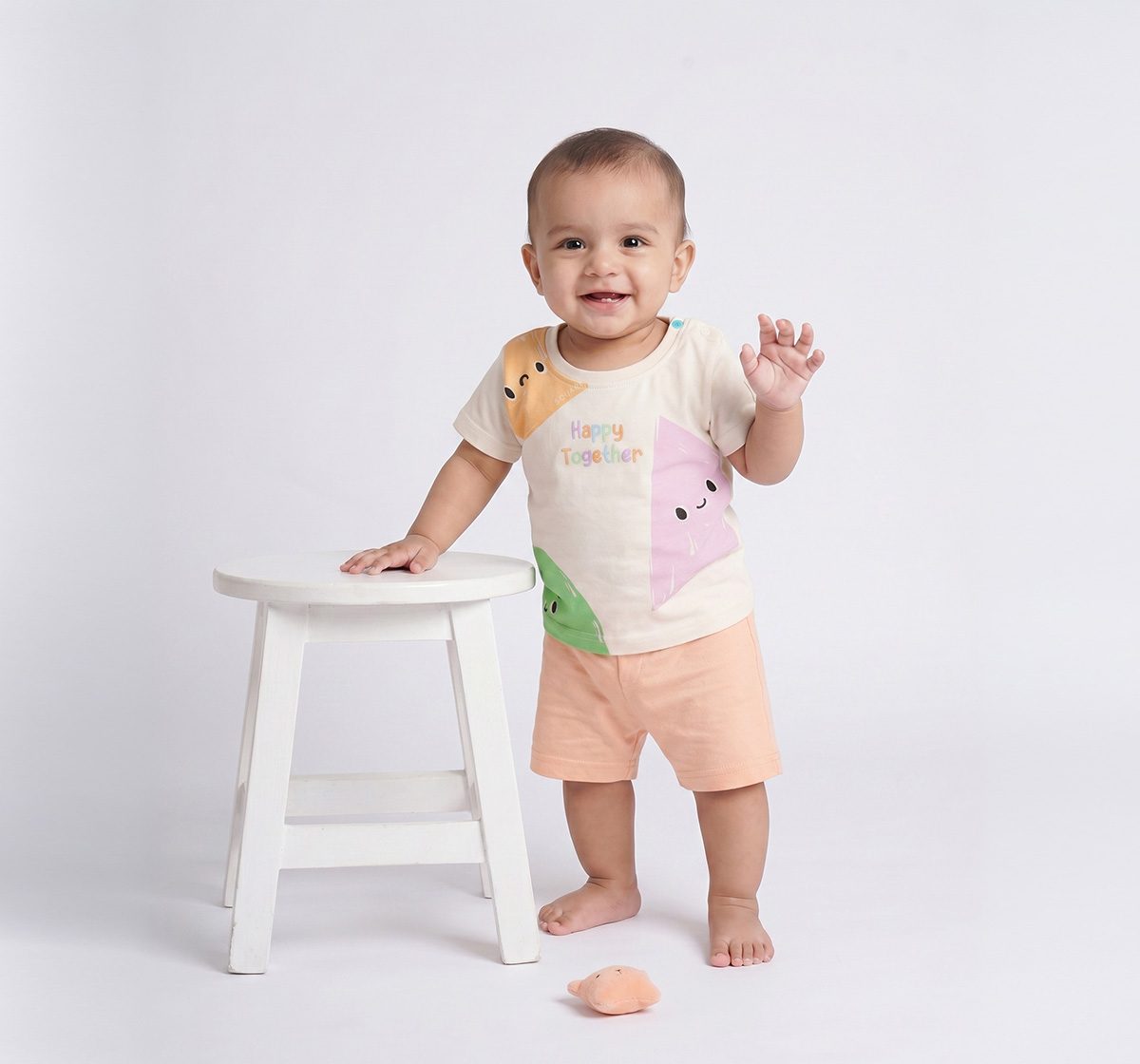 Infant Unisex Cream "Happy Together" Shape Character T-Shirt