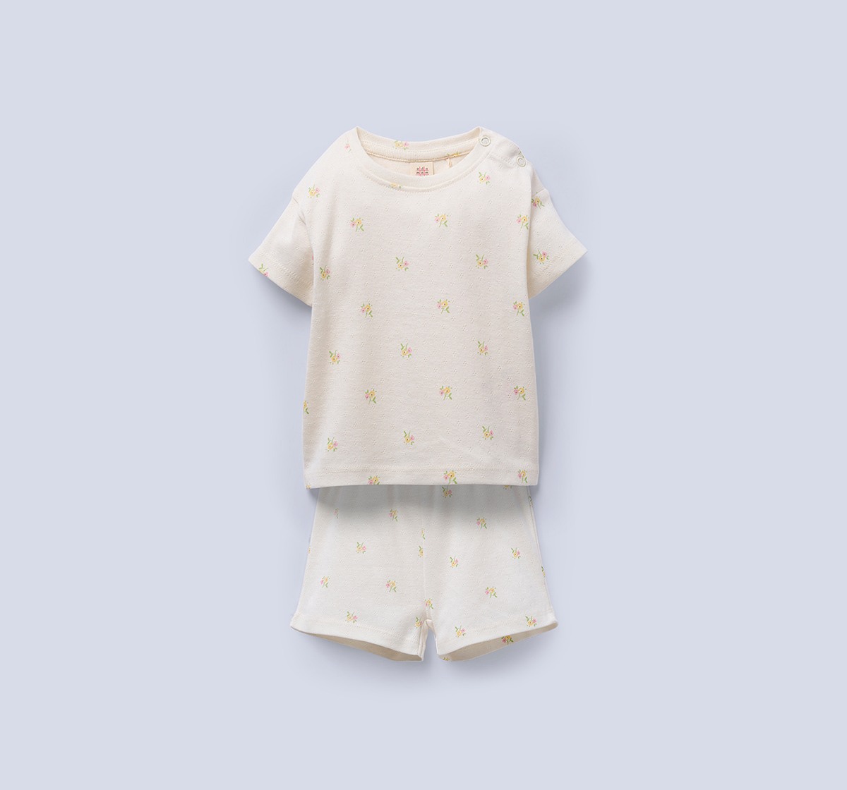 Infant Pointelle Knit Floral T-Shirt and Shorts Set - Cream