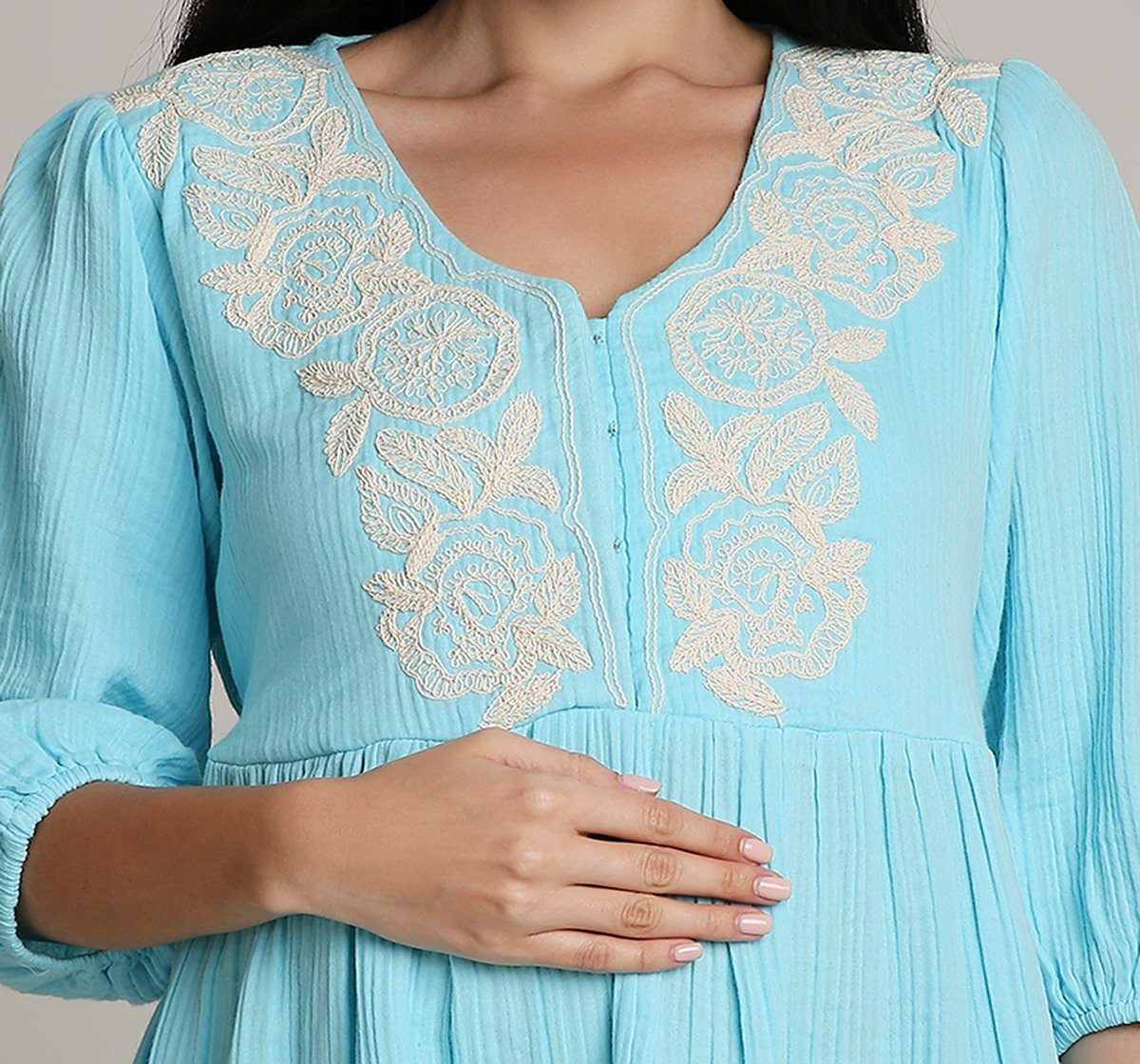 Ed-a-Mamma Embroidered Maternity Dress - Blue