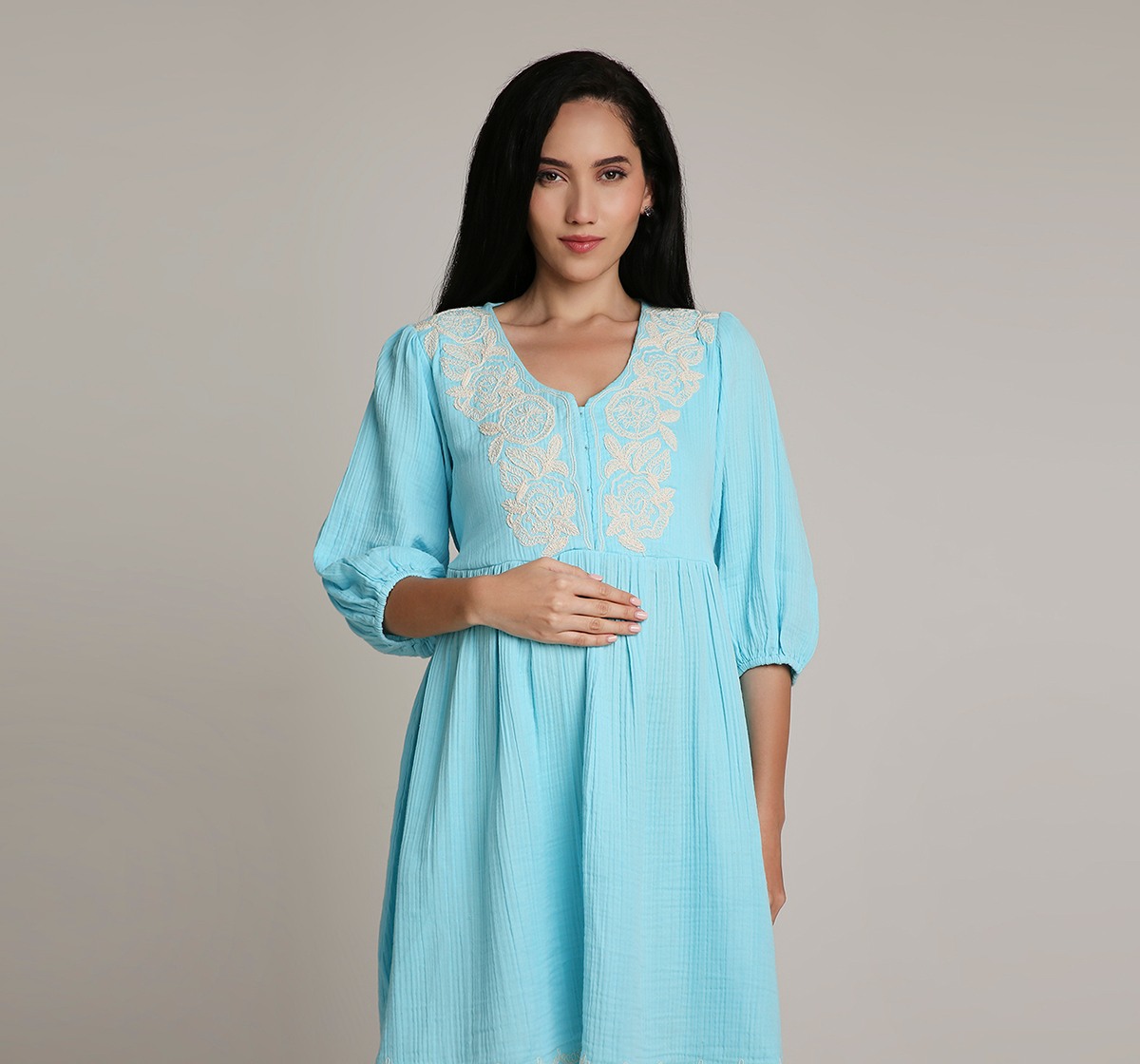 Ed-a-Mamma Embroidered Maternity Dress - Blue