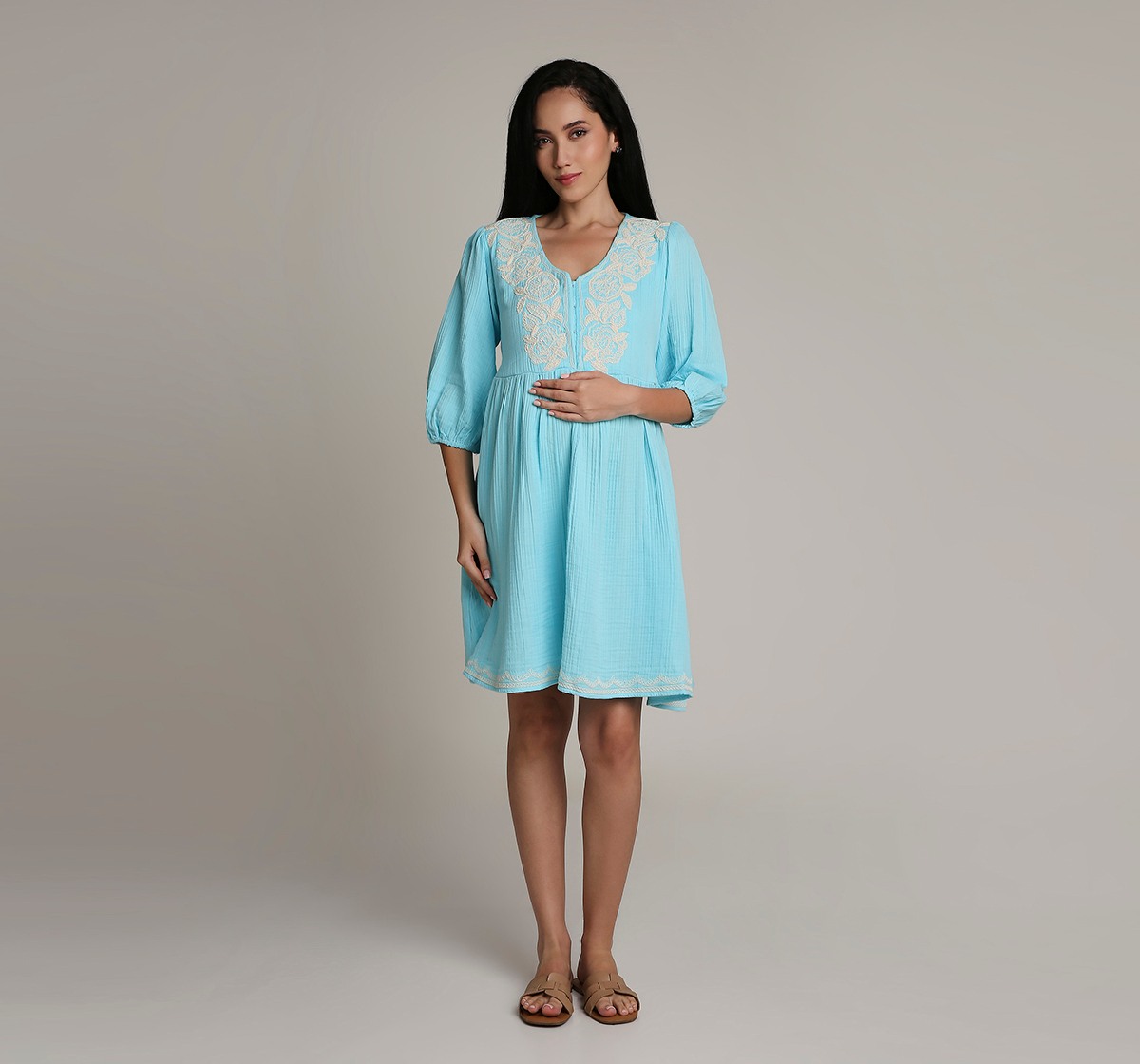 Ed-a-Mamma Embroidered Maternity Dress - Blue