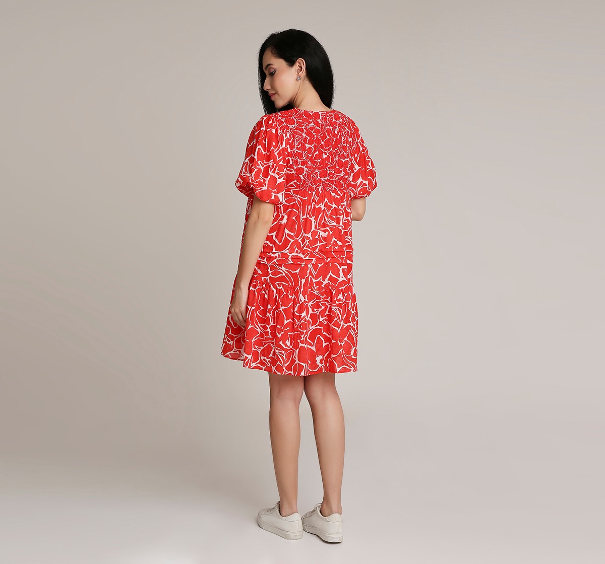 Ed-a-Mamma Maternity Printed Dress with Smocking details at Neck-All over print