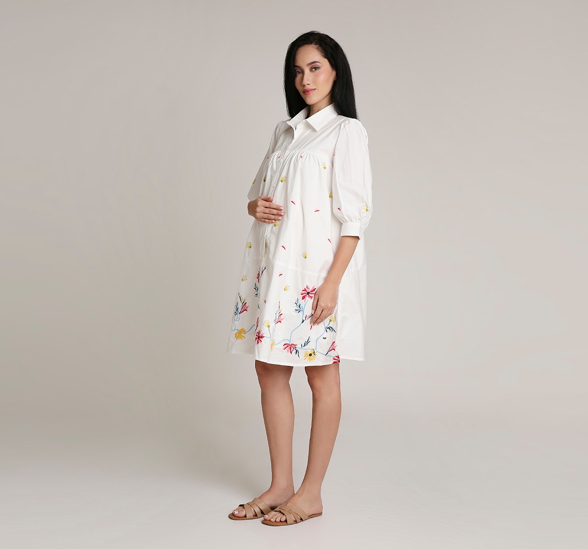 Ed-a-Mamma Floral Embroidered Maternity Dress - White