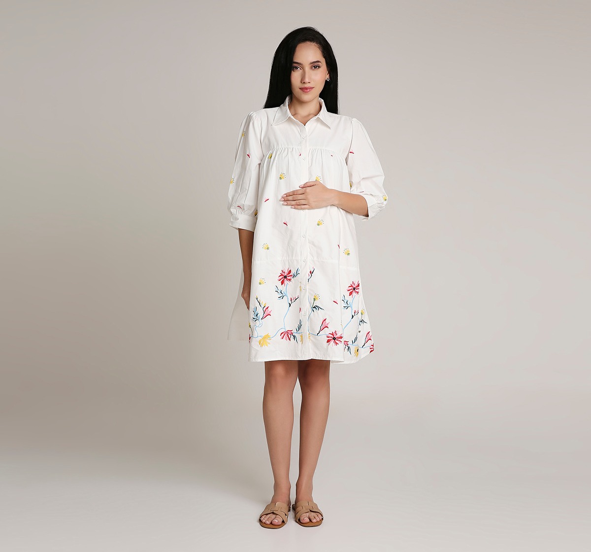 Ed-a-Mamma Floral Embroidered Maternity Dress - White