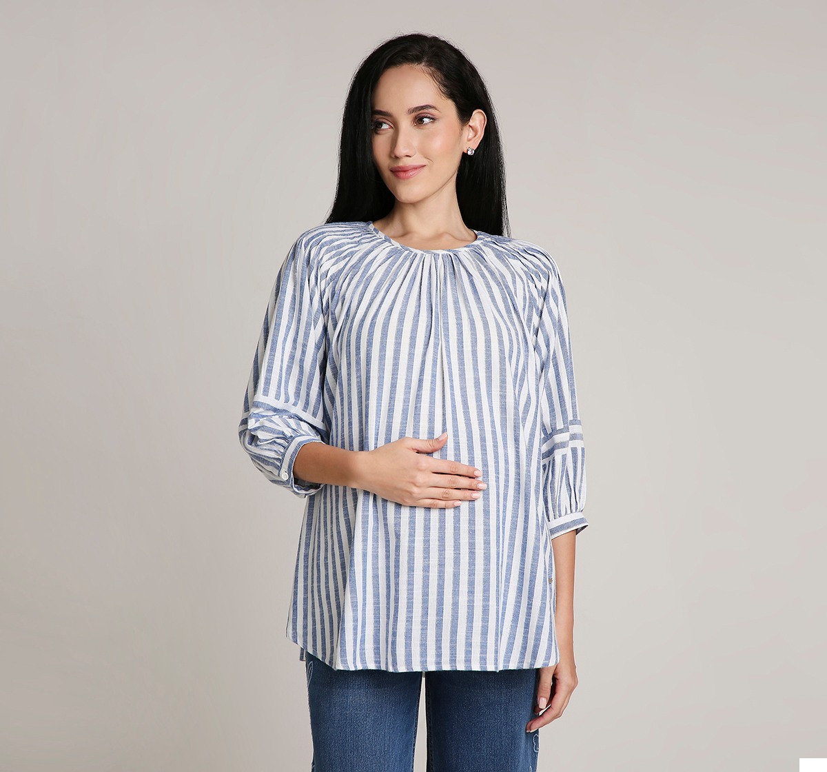 Ed-a-Mamma Materinity Stripe Top with Lurex -Blue/White