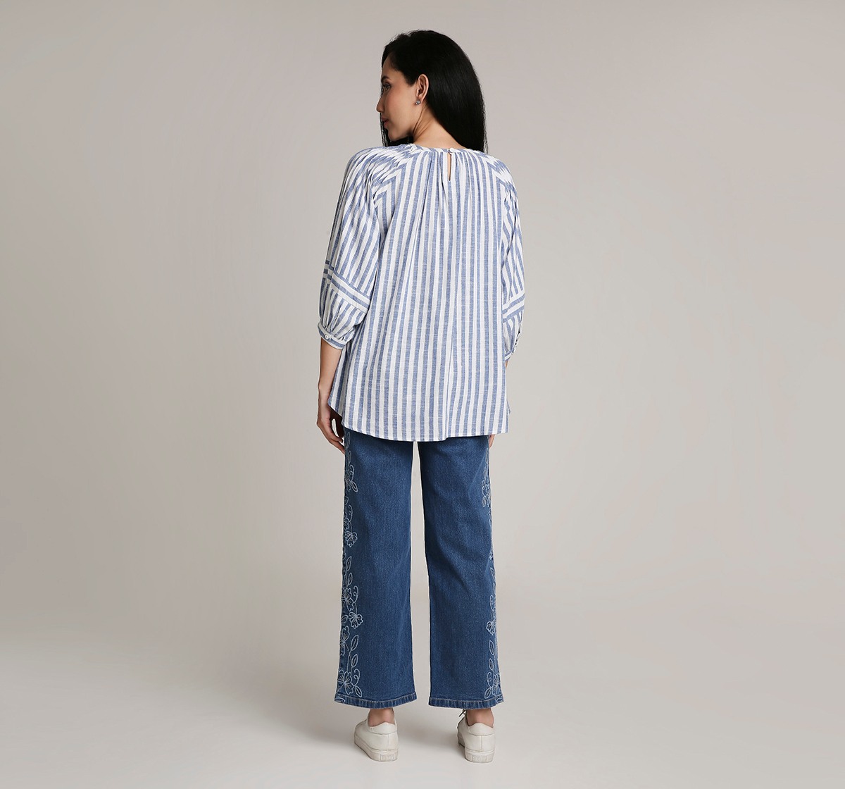 Ed-a-Mamma Materinity Stripe Top with Lurex -Blue/White