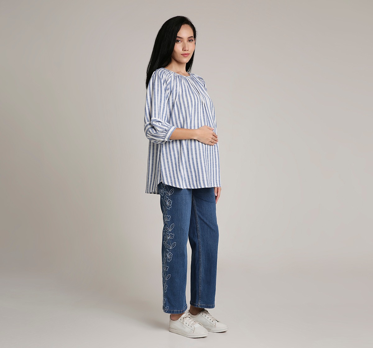 Ed-a-Mamma Materinity Stripe Top with Lurex -Blue/White