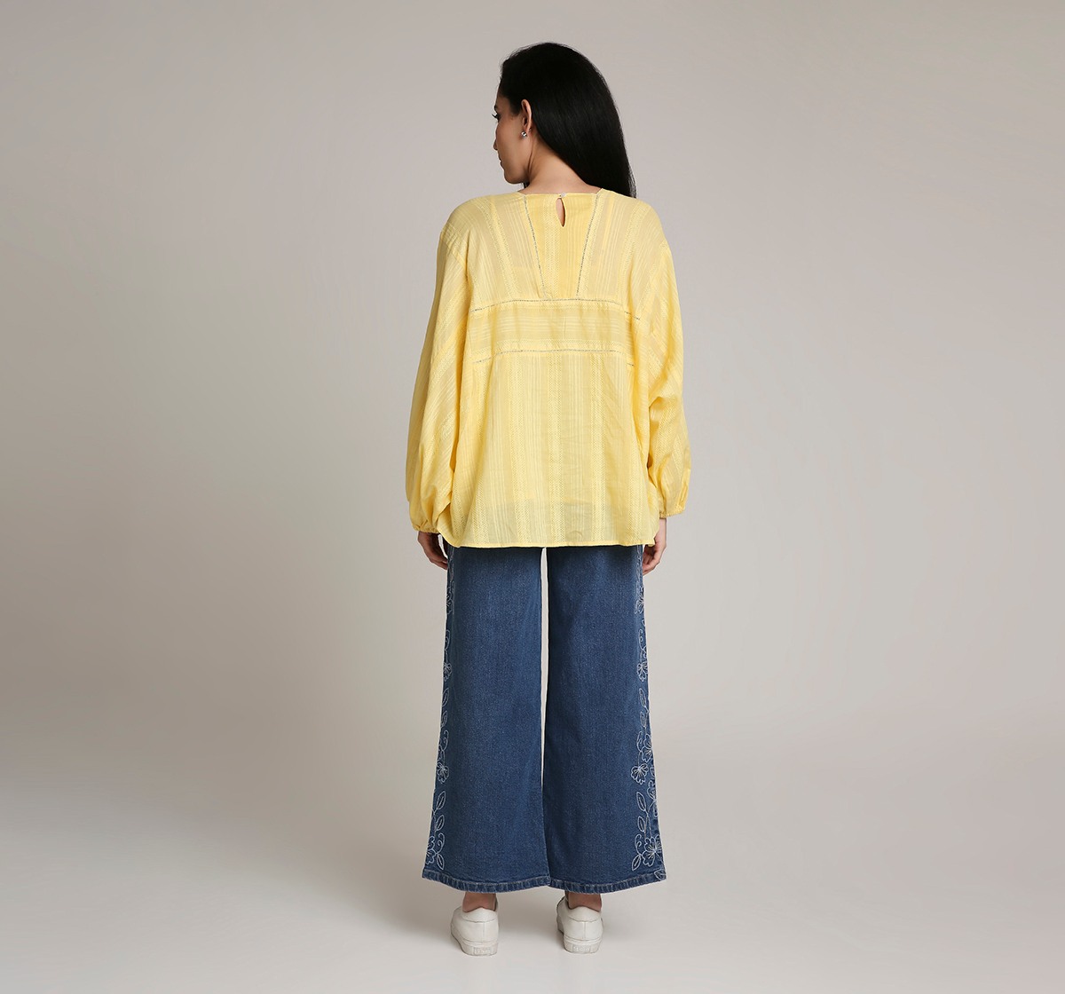 Ed-a-Mamma Maternity Shirt with allover schiffli embroidered-Yellow