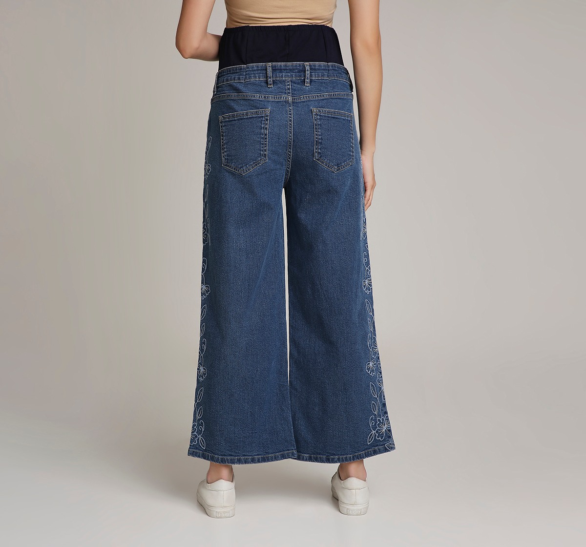 Ed-a-Mamma Floral Embroidered Maternity Jean -Indigo Blue