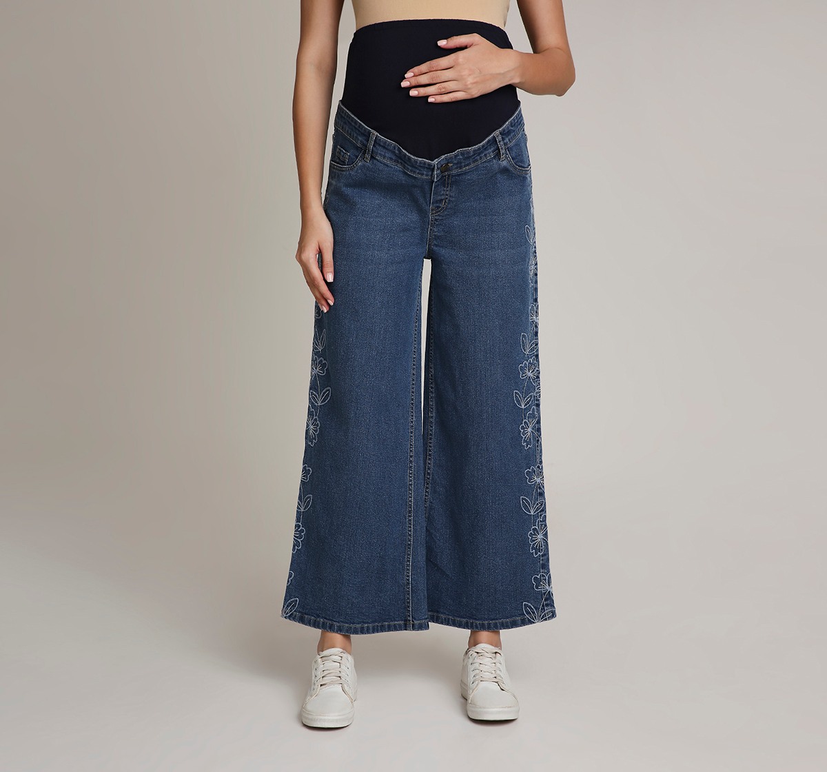 Ed-a-Mamma Floral Embroidered Maternity Jean -Indigo Blue