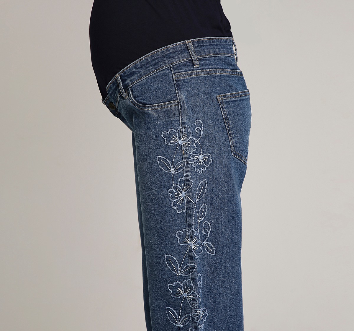 Ed-a-Mamma Floral Embroidered Maternity Jean -Indigo Blue