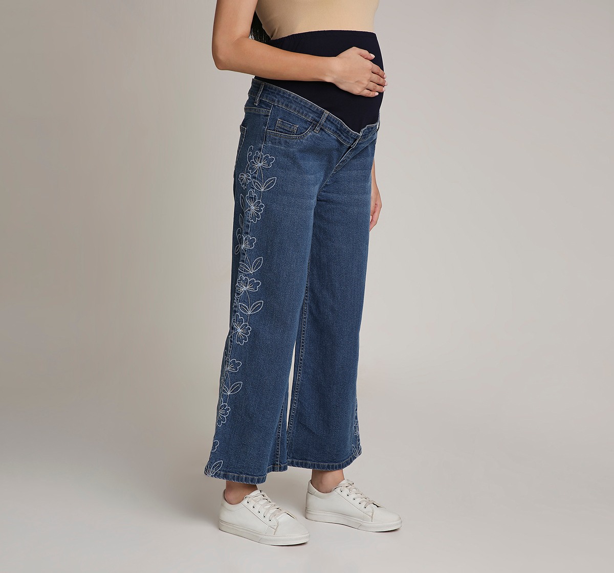 Ed-a-Mamma Floral Embroidered Maternity Jean -Indigo Blue