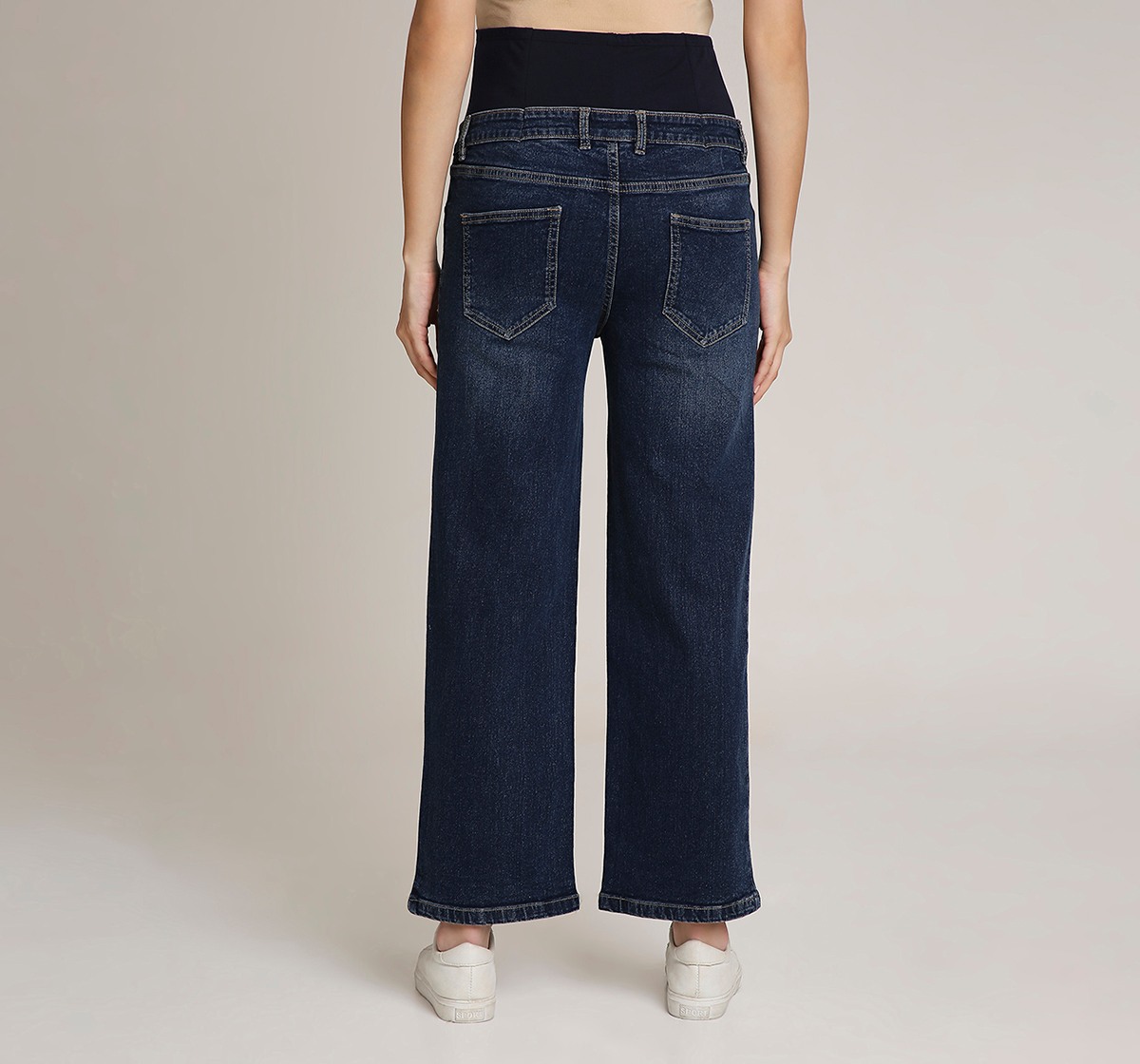 Ed-a-Mamma Floral Stickon Stud Maternity Jean -Dk Blue