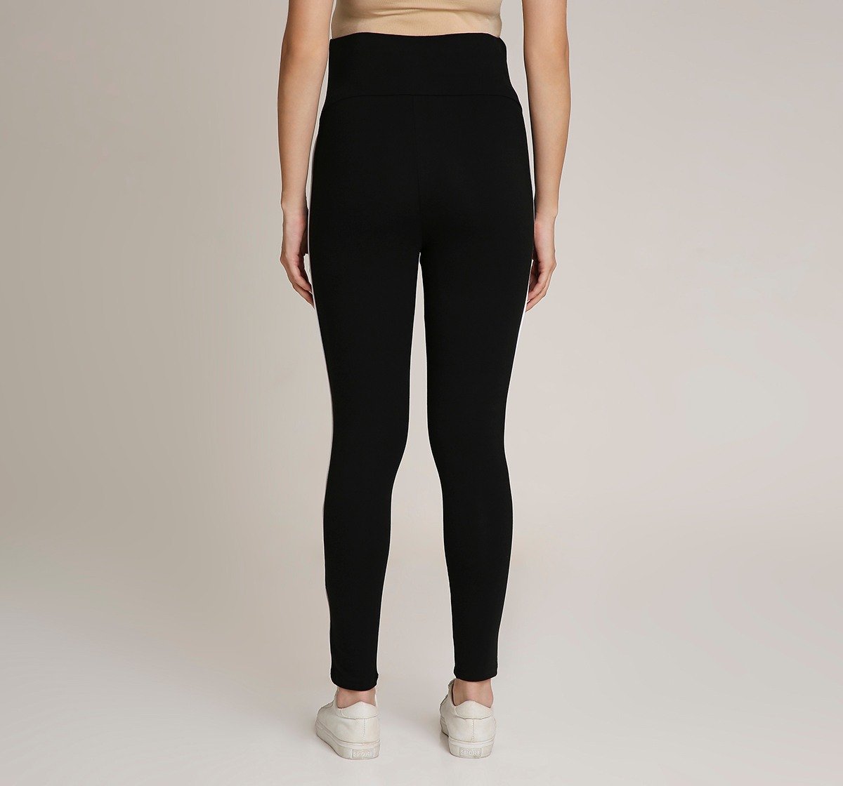 Ed-a-Mamma Maternity leggings with white stripe detailing -Black