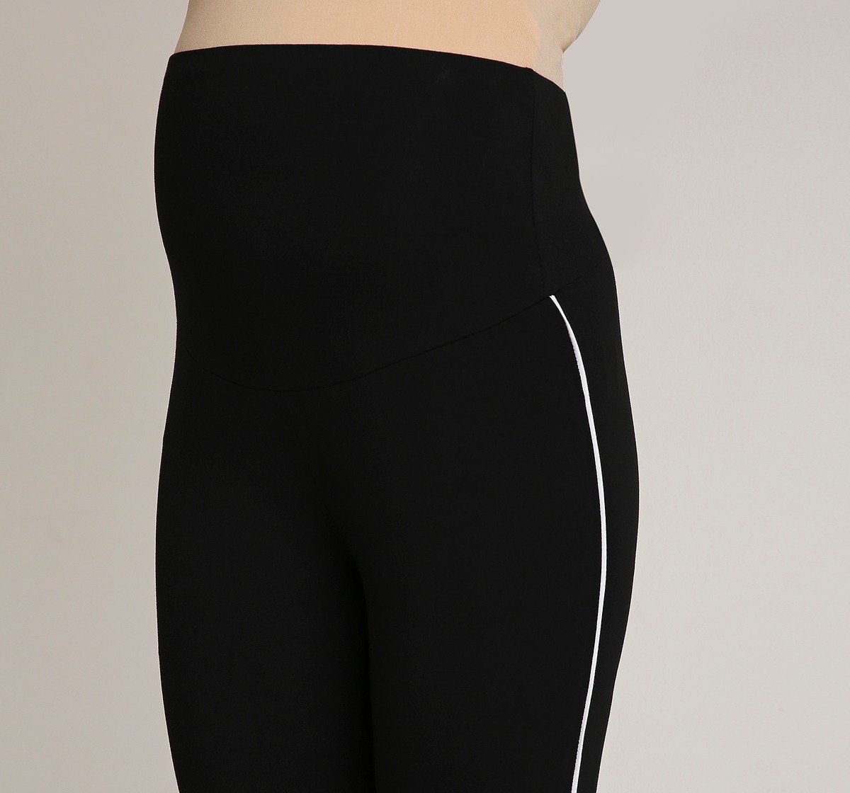Ed-a-Mamma Maternity leggings with white stripe detailing -Black