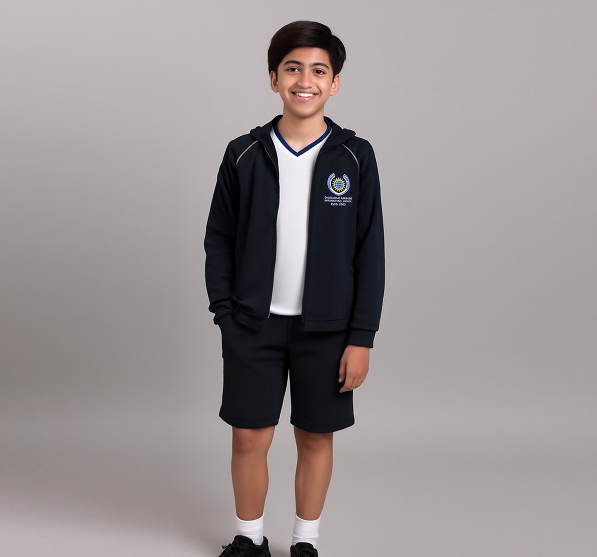 Front Zipper Hooded School Jacket For Boys and Girls