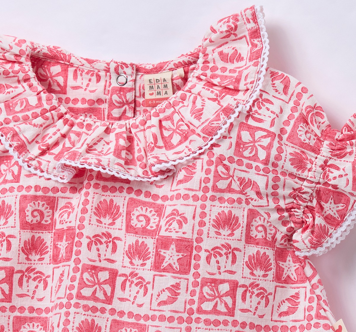 Ed-a-Mamma Infant Girls Pink Printed Dress with Ruffle Collar & Bloomer Set