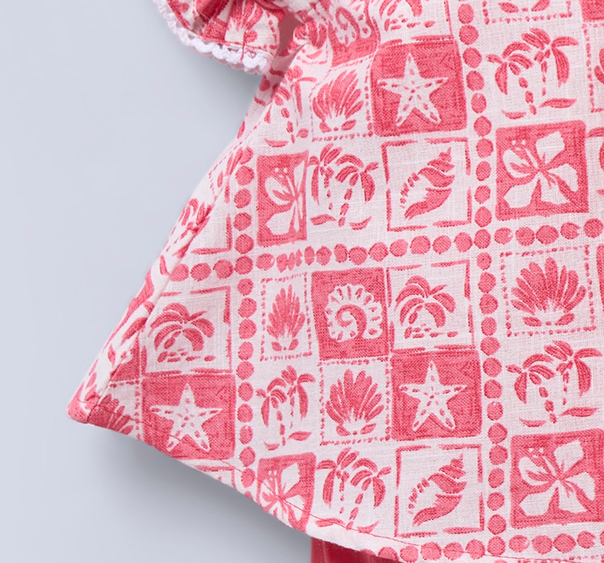 Ed-a-Mamma Infant Girls Pink Printed Dress with Ruffle Collar & Bloomer Set
