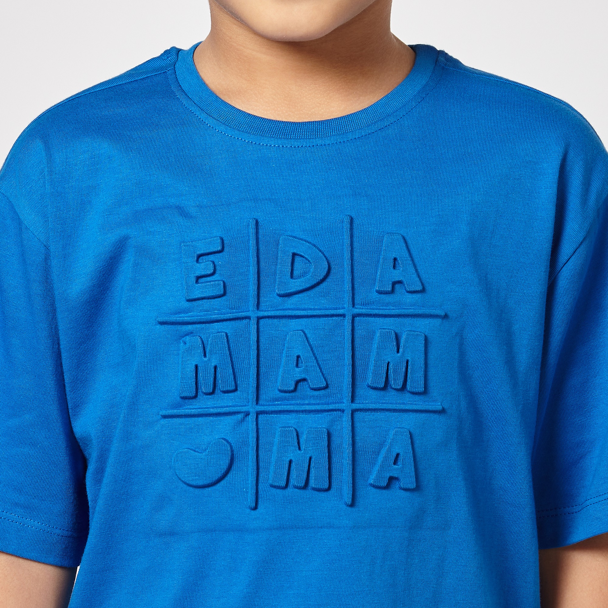 Ed-a-Mamma Unisex Cotton Round Neck 3D Embossed T-Shirt | Half Sleeve Casual Wear | Soft & Comfortable Kids Tee (Blue)