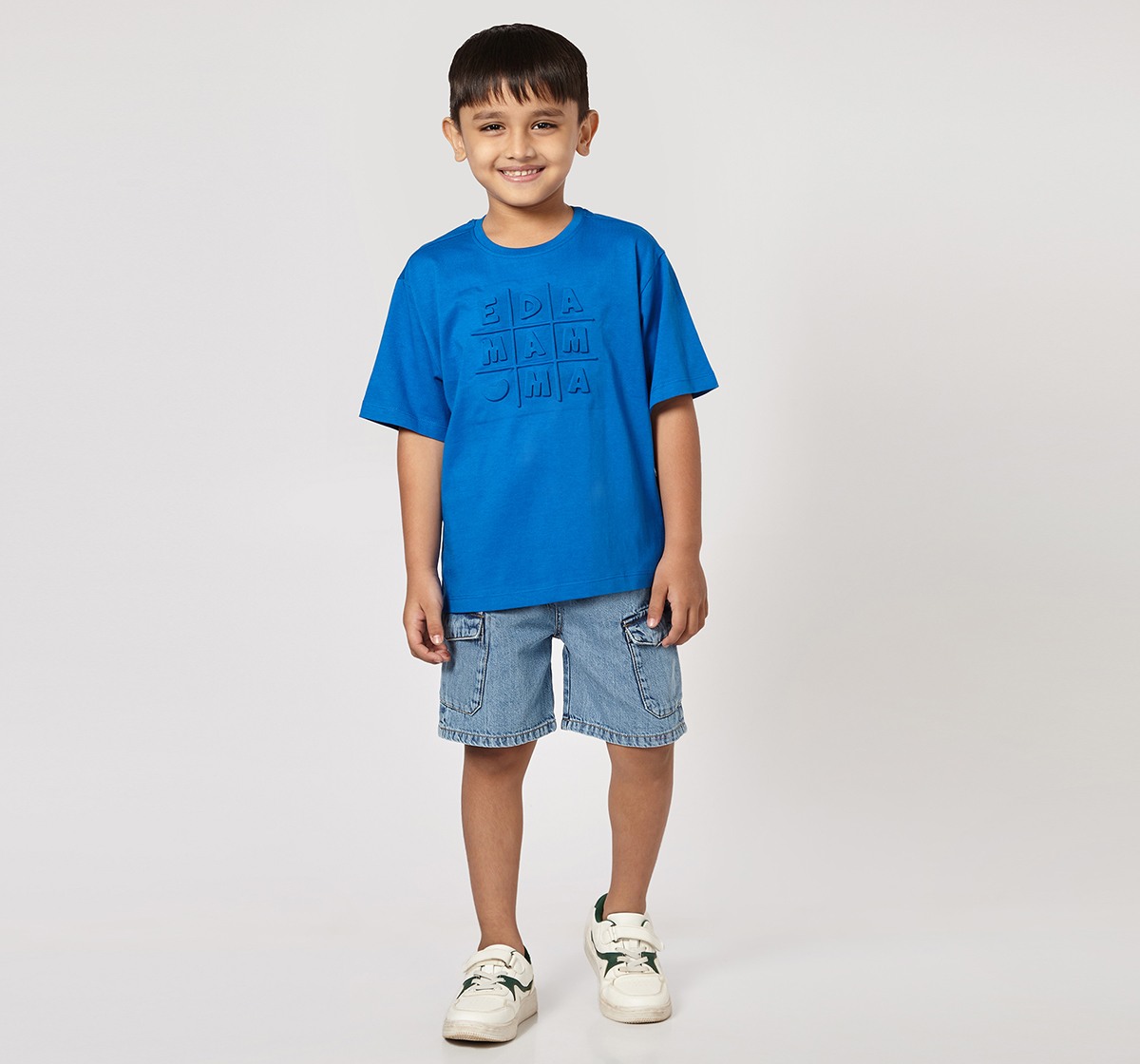 Ed-a-Mamma Unisex Cotton Round Neck 3D Embossed T-Shirt | Half Sleeve Casual Wear | Soft & Comfortable Kids Tee (Blue)
