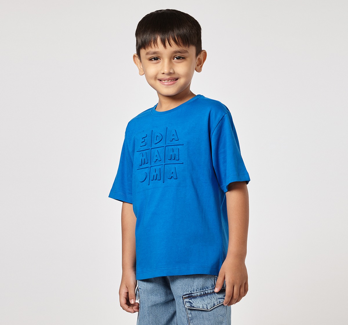 Ed-a-Mamma Unisex Cotton Round Neck 3D Embossed T-Shirt | Half Sleeve Casual Wear | Soft & Comfortable Kids Tee (Blue)