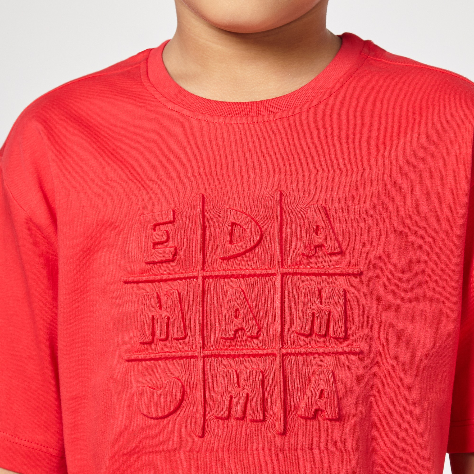 Ed-a-Mamma Unisex Cotton Round Neck 3D Embossed T-Shirt | Half Sleeve Casual Wear | Soft & Comfortable Kids Tee (Red)