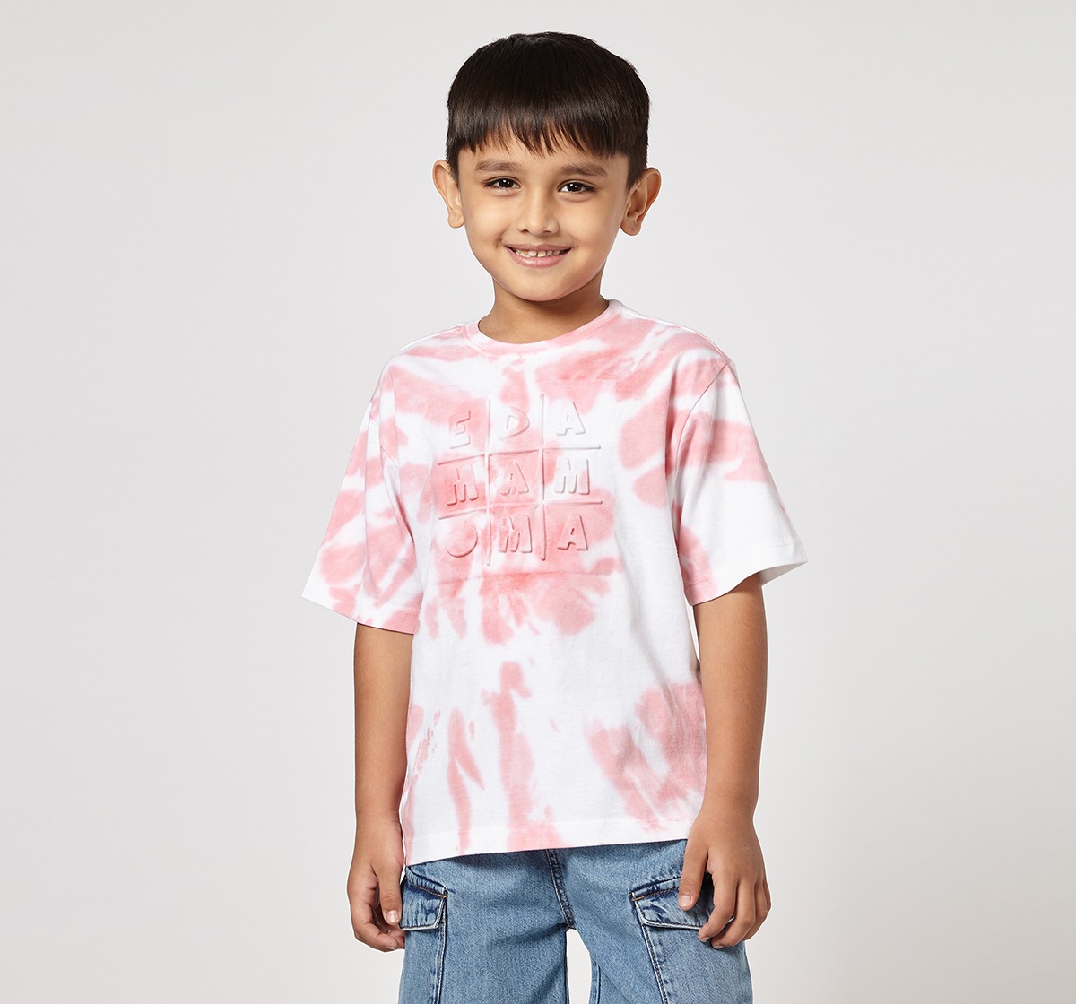 Ed-a-Mamma Unisex Cotton Round Neck 3D Embossed T-Shirt | Half Sleeve Casual Wear | Soft & Comfortable Kids Tee (Pink)