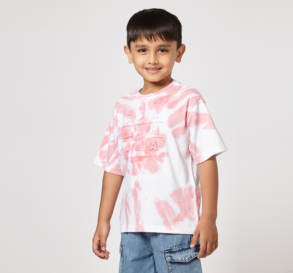 Ed-a-Mamma Unisex Cotton Round Neck 3D Embossed T-Shirt | Half Sleeve Casual Wear | Soft & Comfortable Kids Tee (Pink)