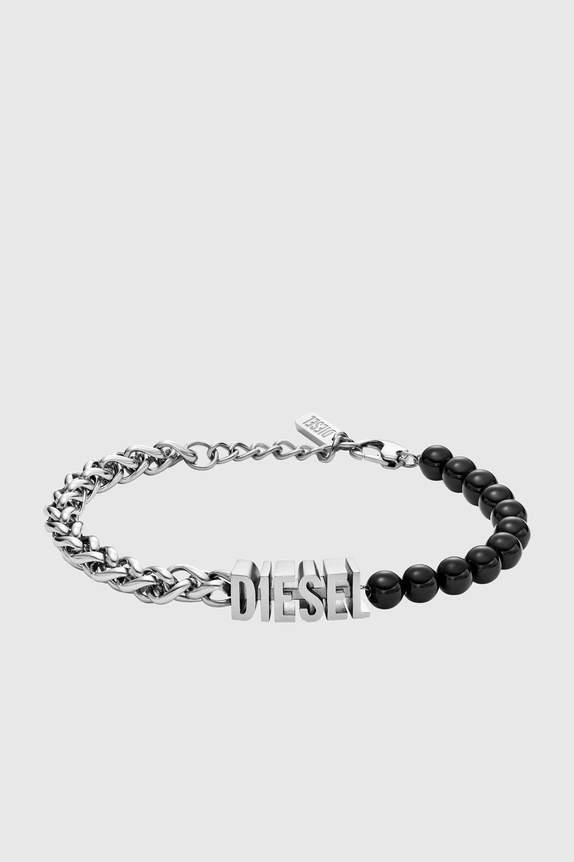 Silver Black Agate Beaded Chain Bracelet