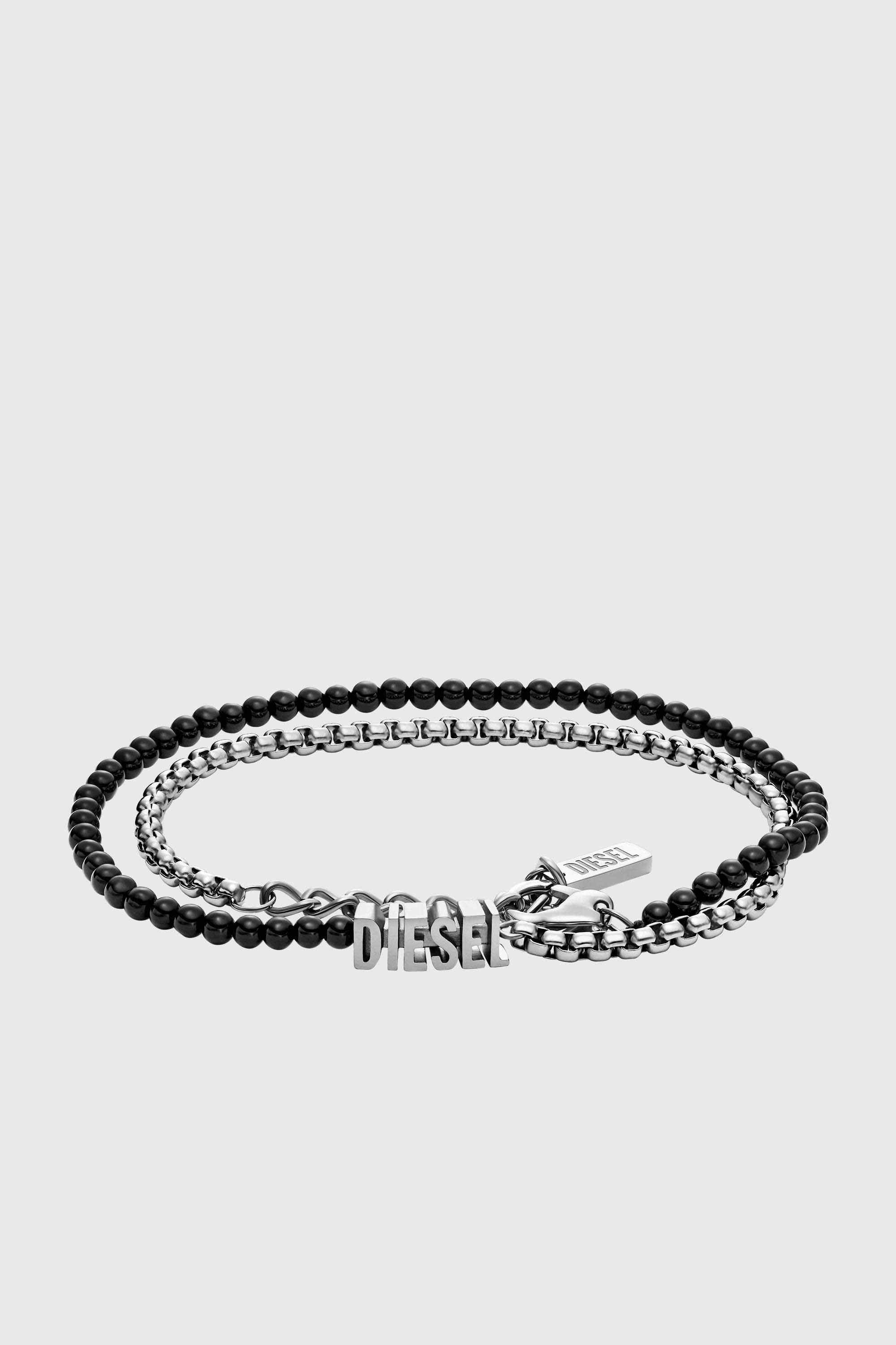 Silver Black Agate Beaded Wrap Bracelet