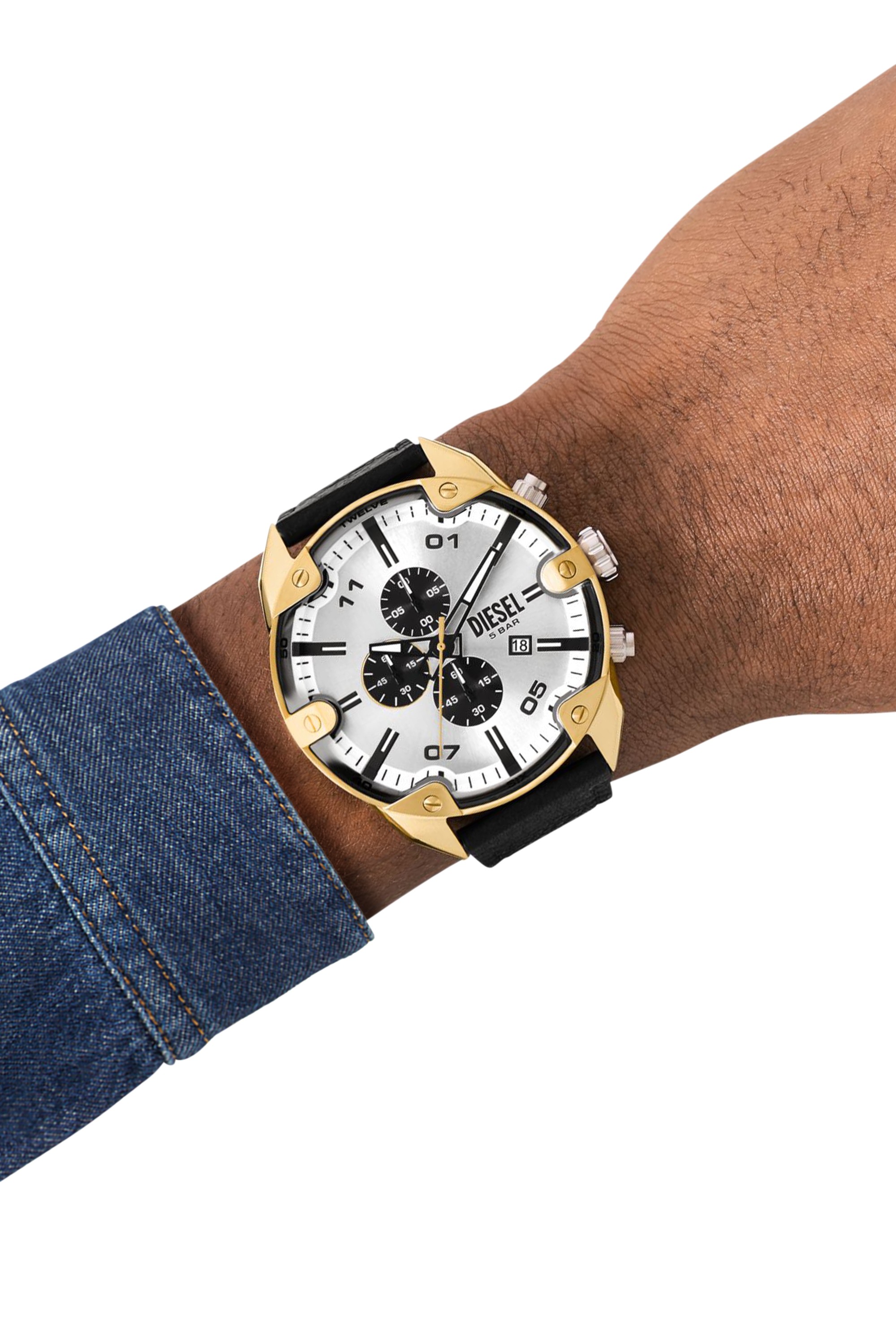 Black Spiked Chronograph Black Leather Watch
