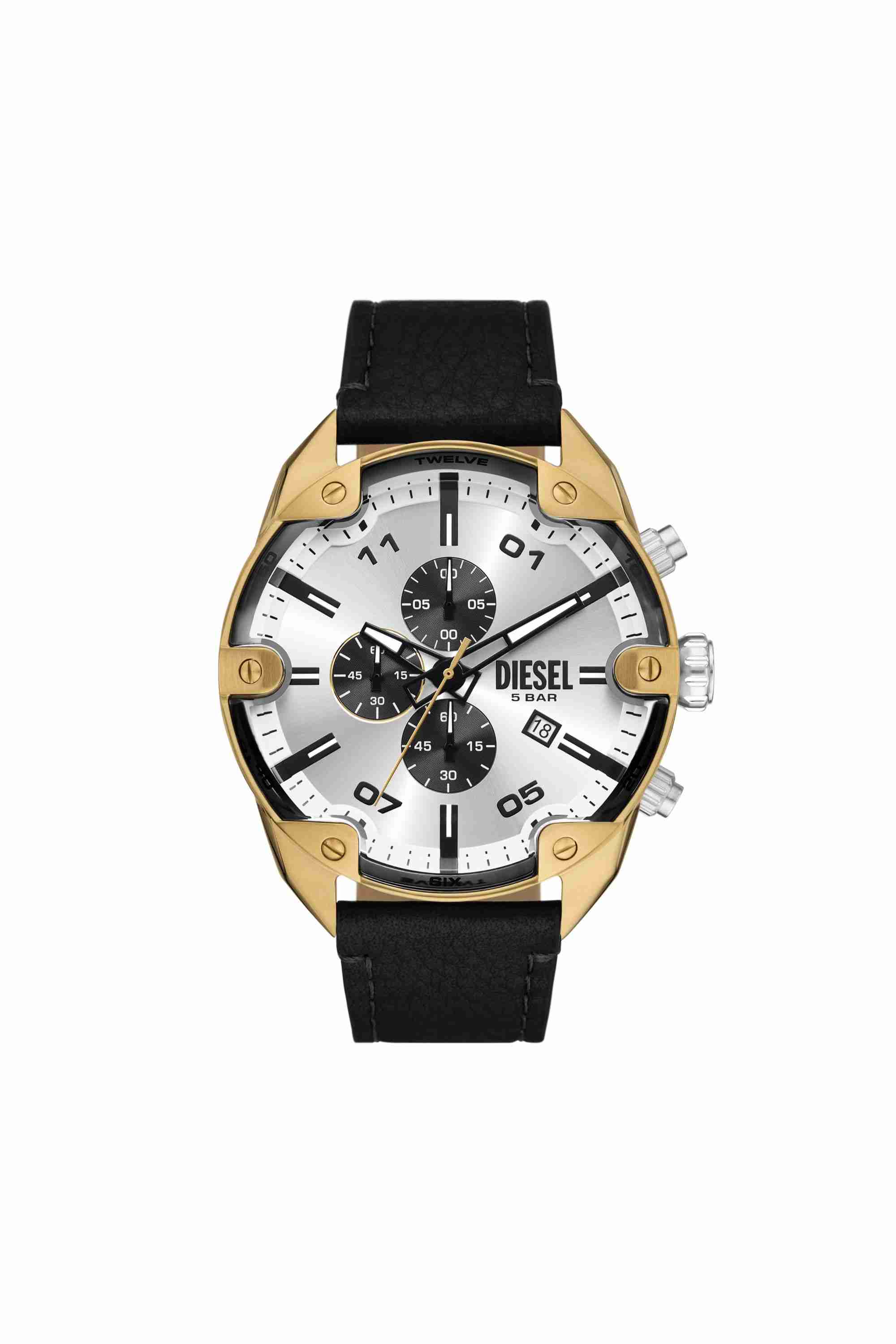 Black Spiked Chronograph Black Leather Watch