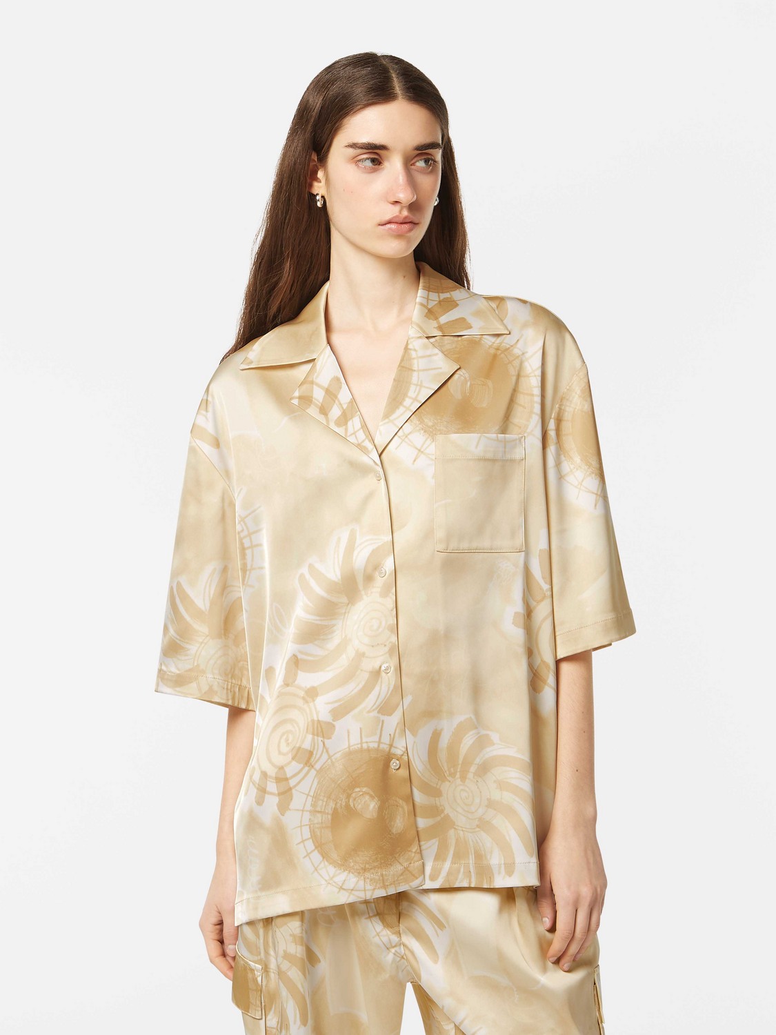 Satin printed short sleeve shirt