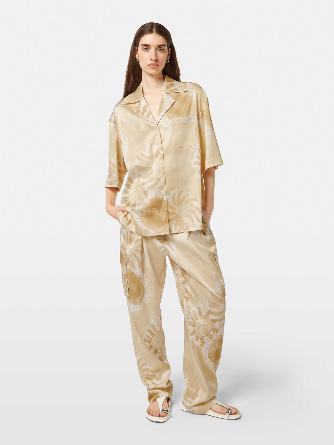 Satin printed short sleeve shirt