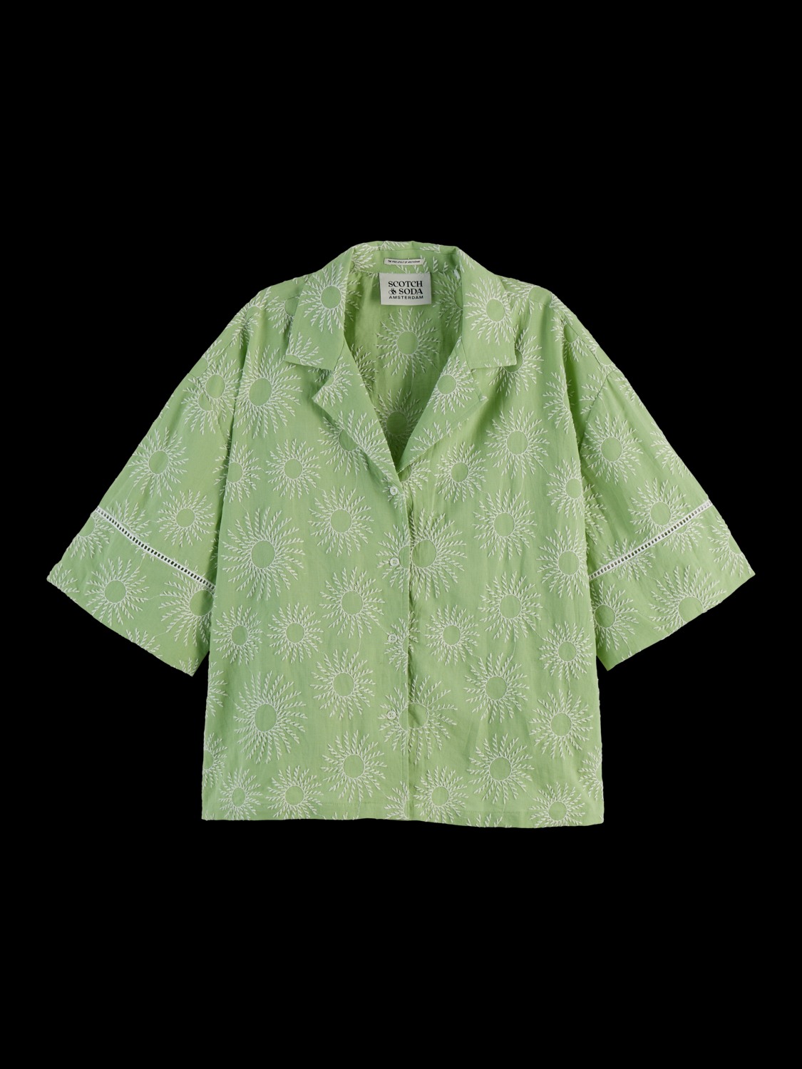 Cotton linen embroidered short sleeve shirt