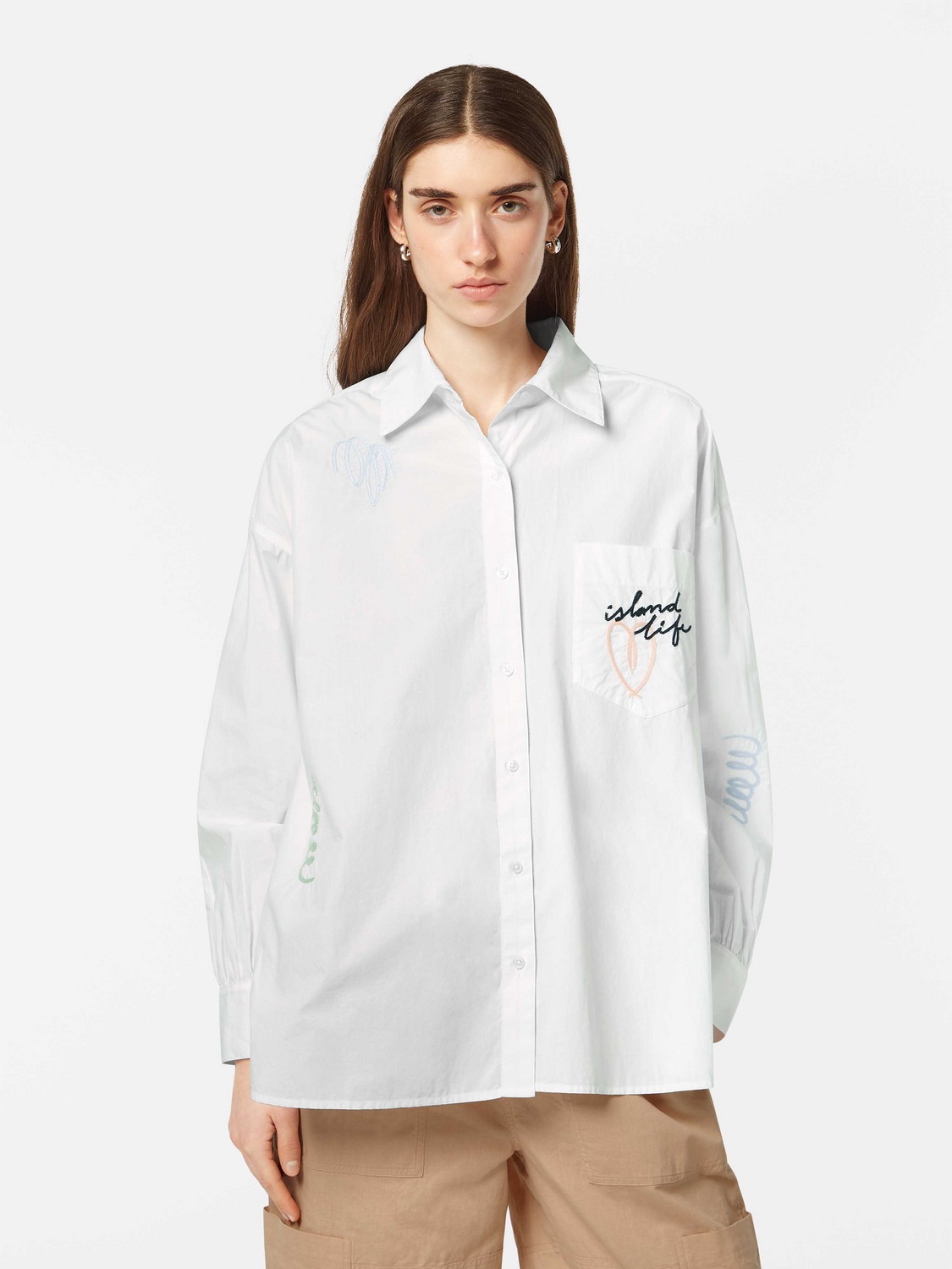 Embroidered poplin shirt