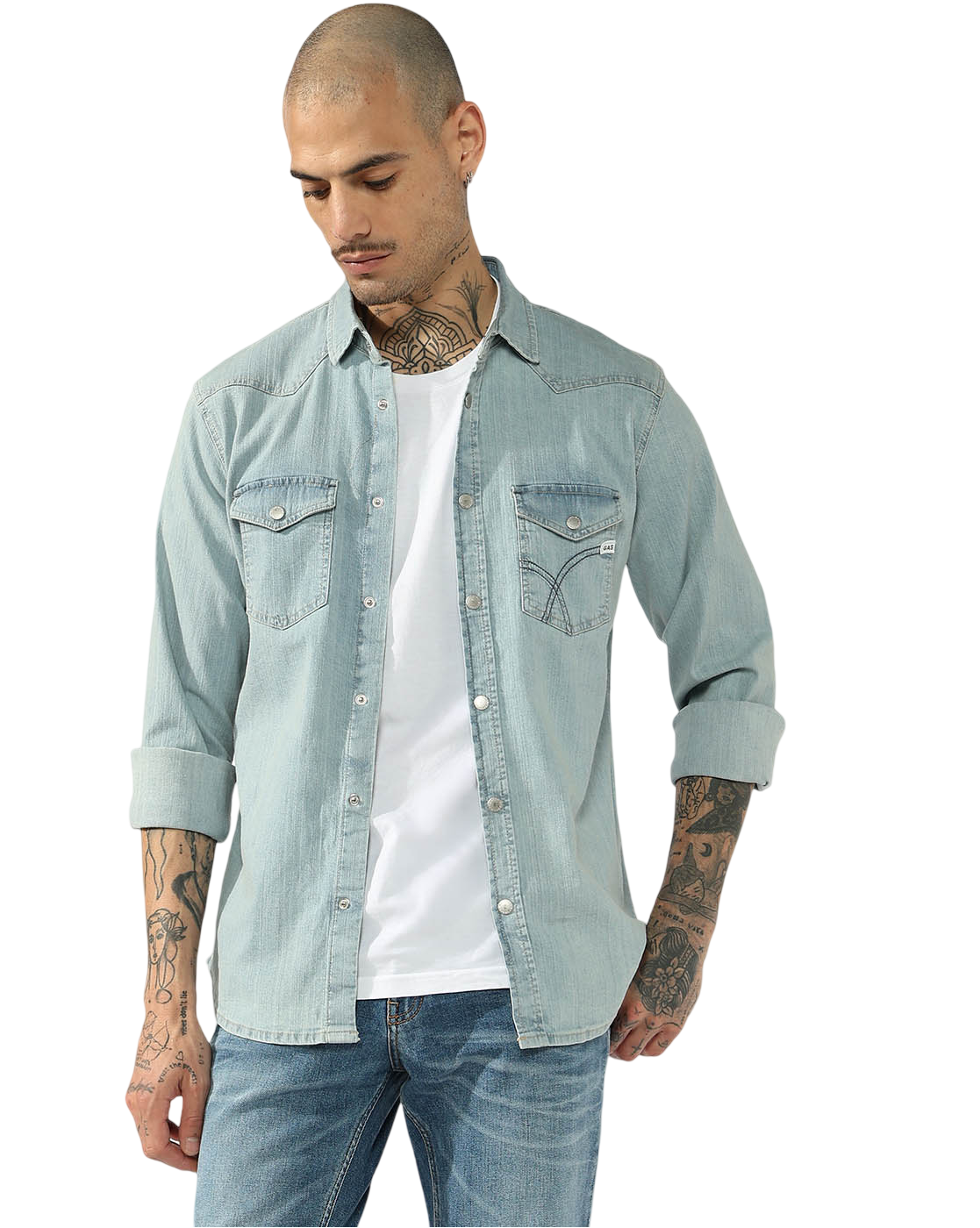 GAS | Long Sleeve Denim Shirt with Snap Buttons