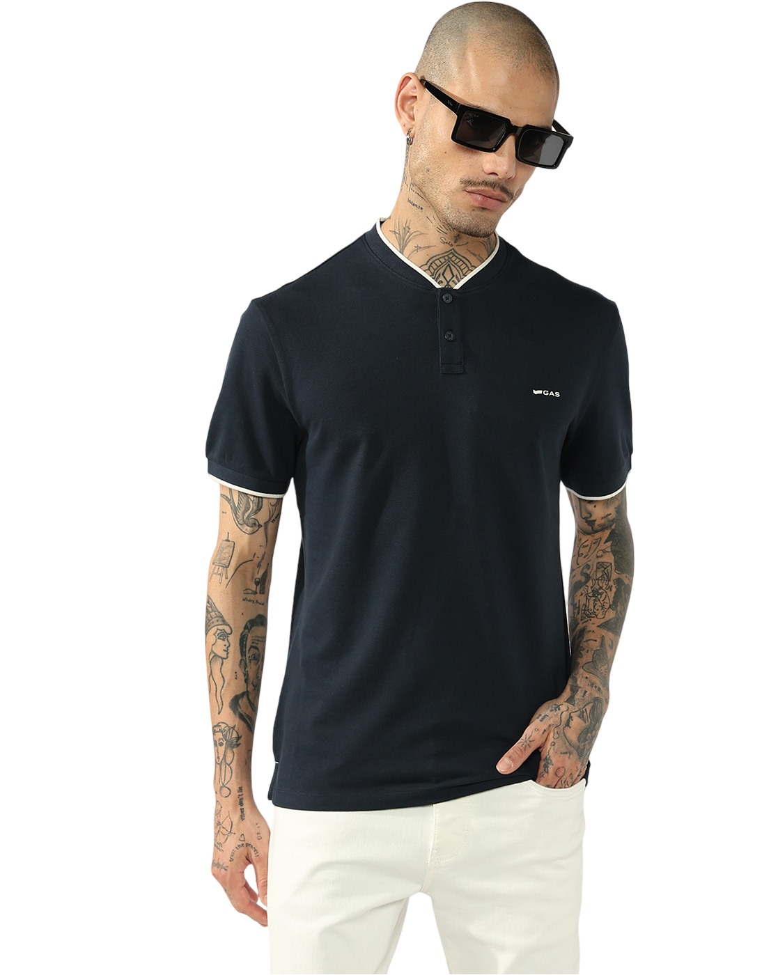 GAS | Men's Short Sleeve Henley Polo with Contrast Trim