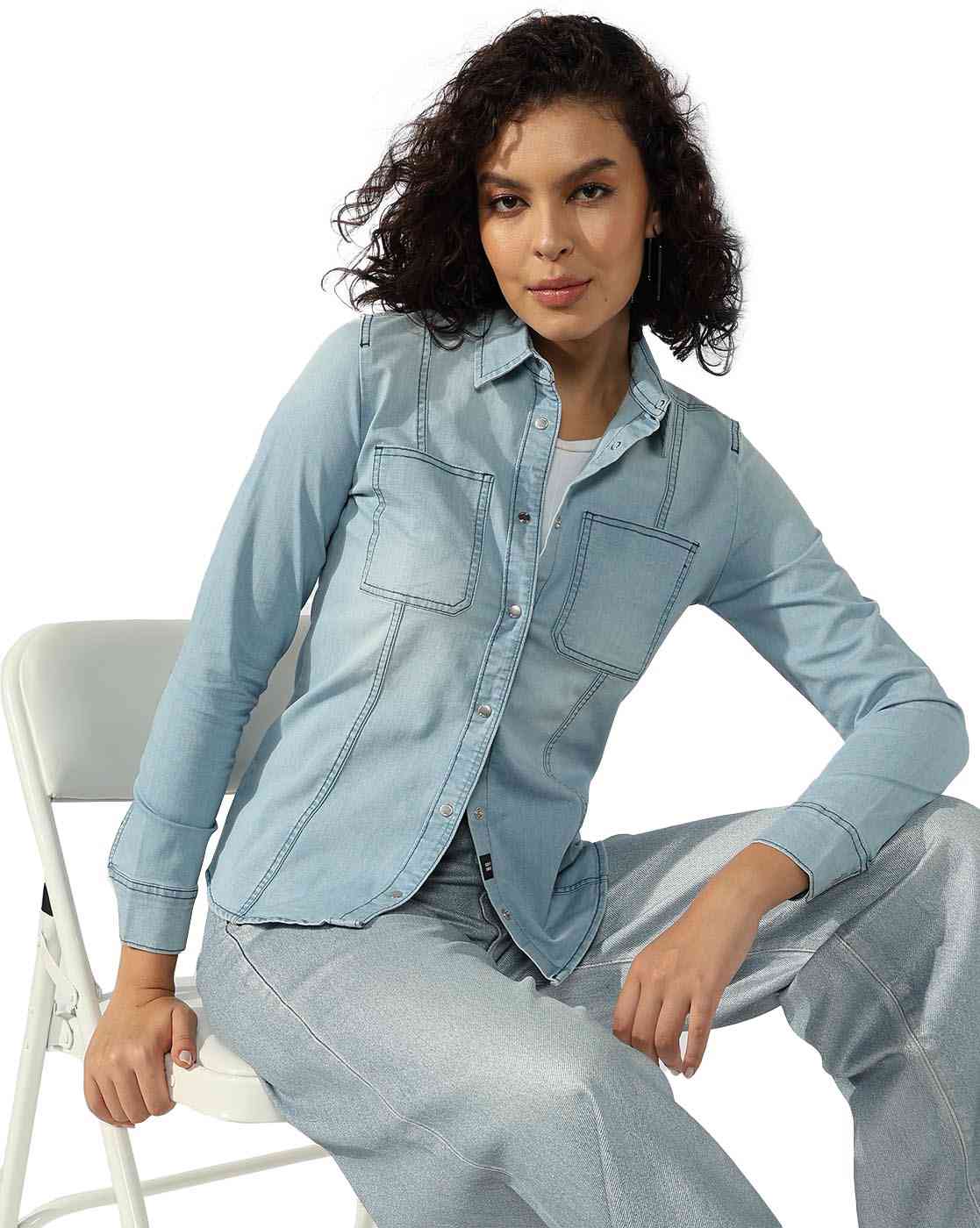 GAS | Women's Denim Shirt with Dual Chest Pockets