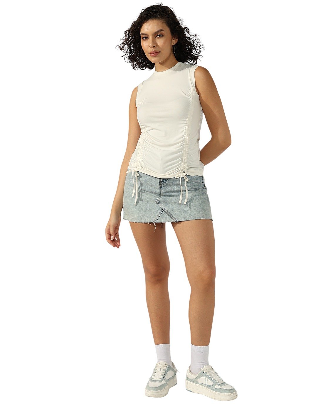 GAS | Ruched Drawstring Off-White Sleeveless Top