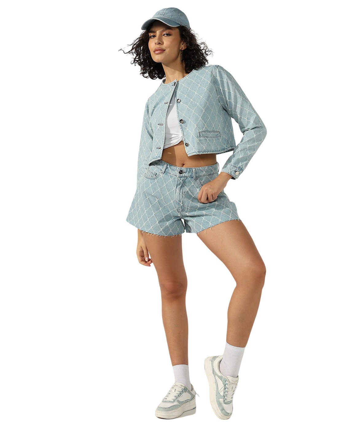 GAS | Diamond Pattern Mid-Waist Denim Shorts
