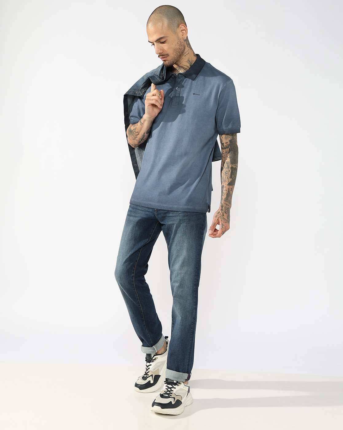 GAS | Mid Rise Mid Wash Slim Fit Faded Jeans