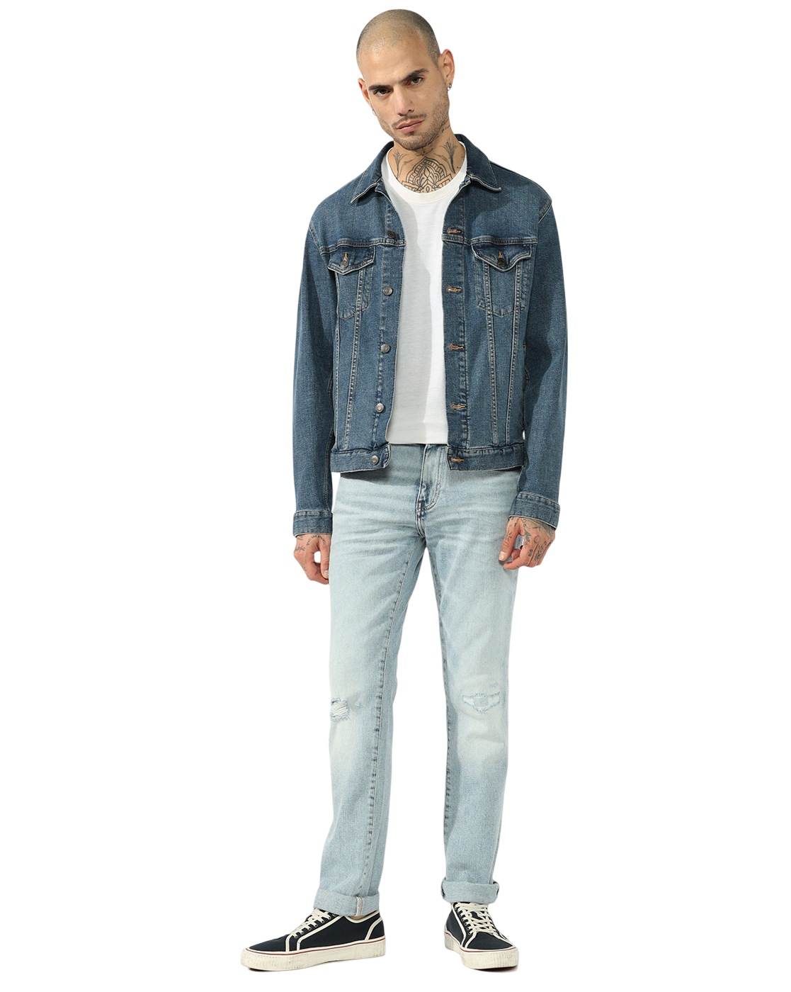 GAS | Mid-Rise Mid Wash Slim Fit Distressed Jeans