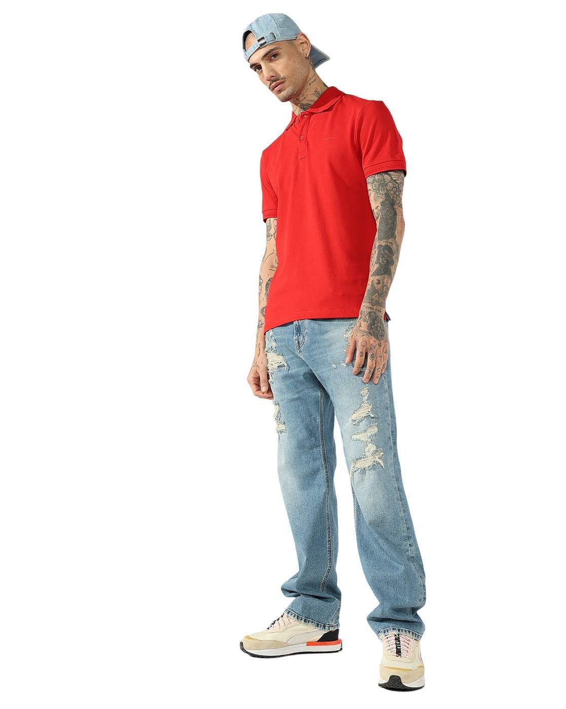 GAS | Men's Distressed Light Wash Loose Fit Jeans