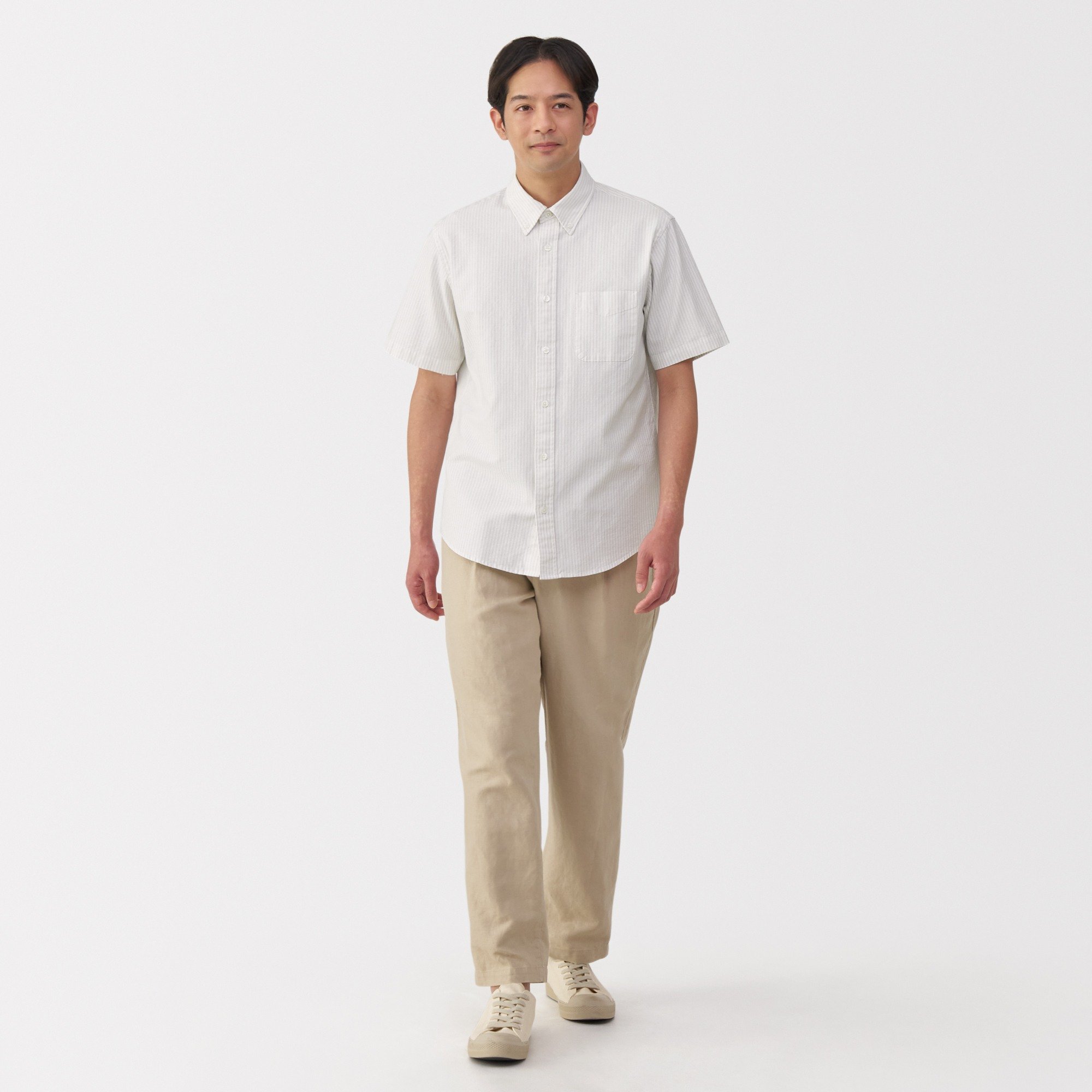 M's Washed oxford button down S/Slv shirt