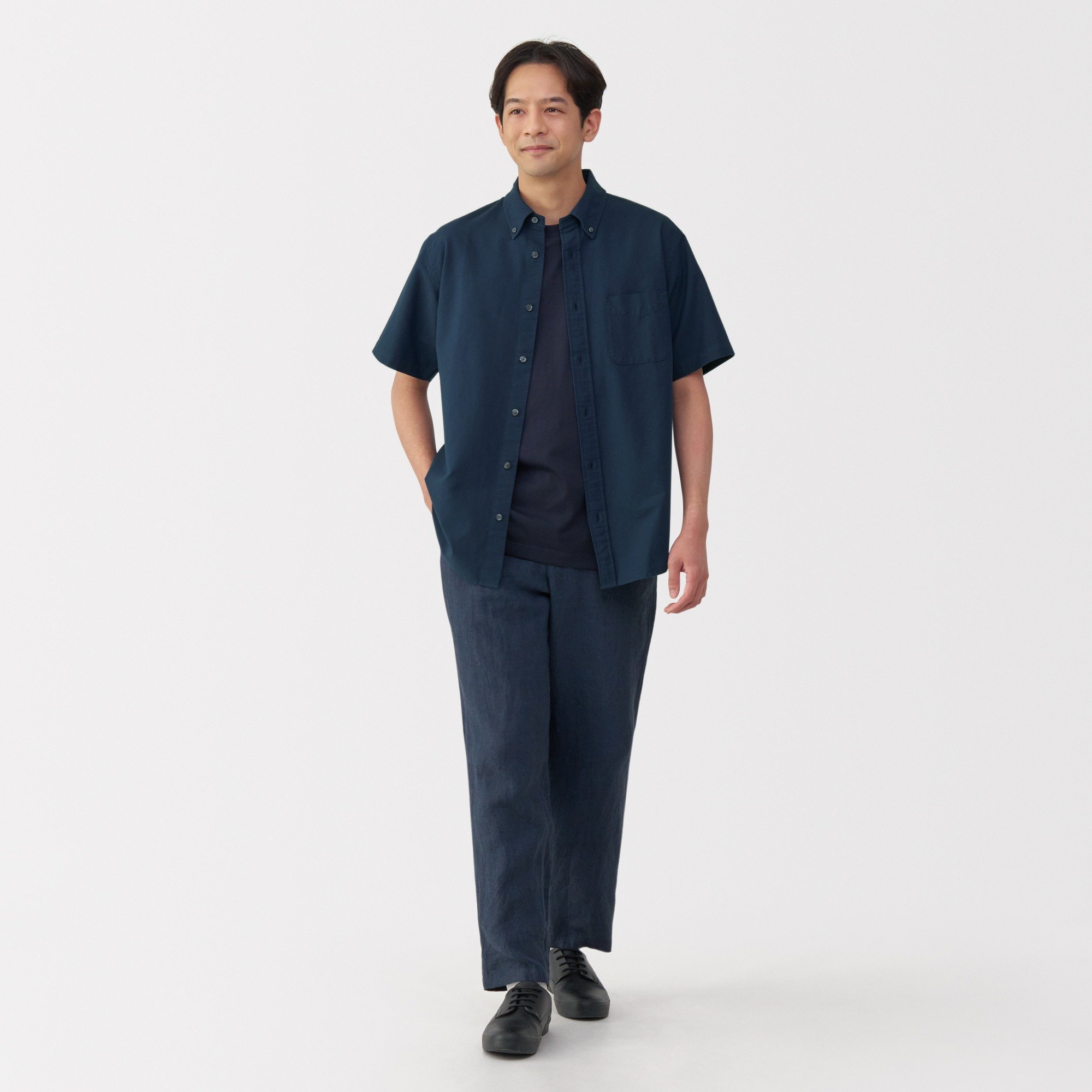 M's Washed oxford button down S/Slv shirt