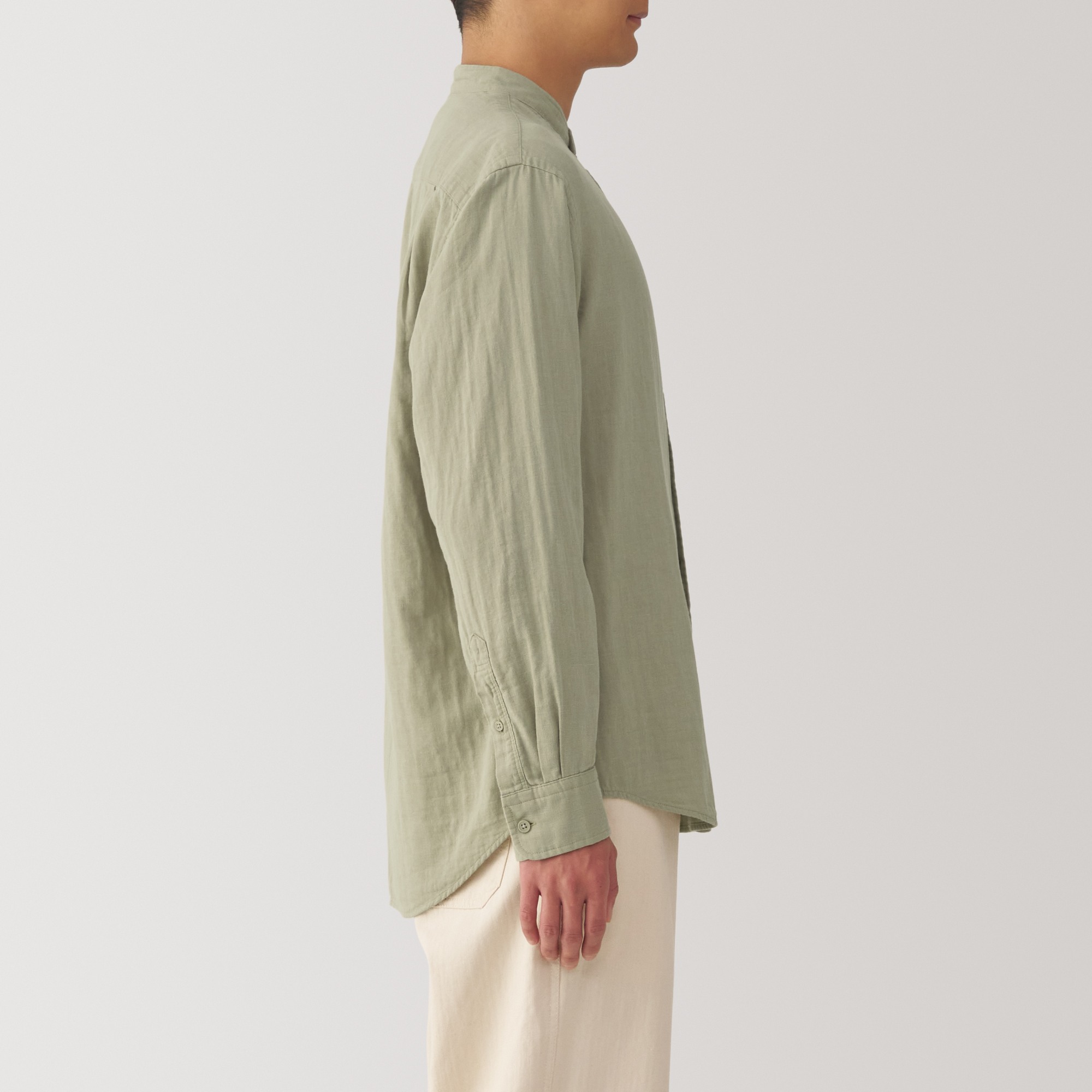 Kapok blended double gauze stand collar Long Sleeve shirt